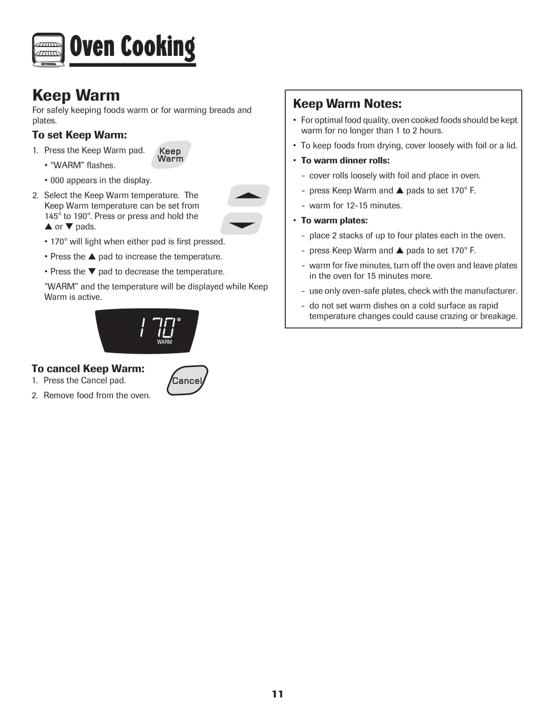 Amana 8113P596-60 important safety instructions Keep Warm Notes, To set Keep Warm, To cancel Keep Warm 