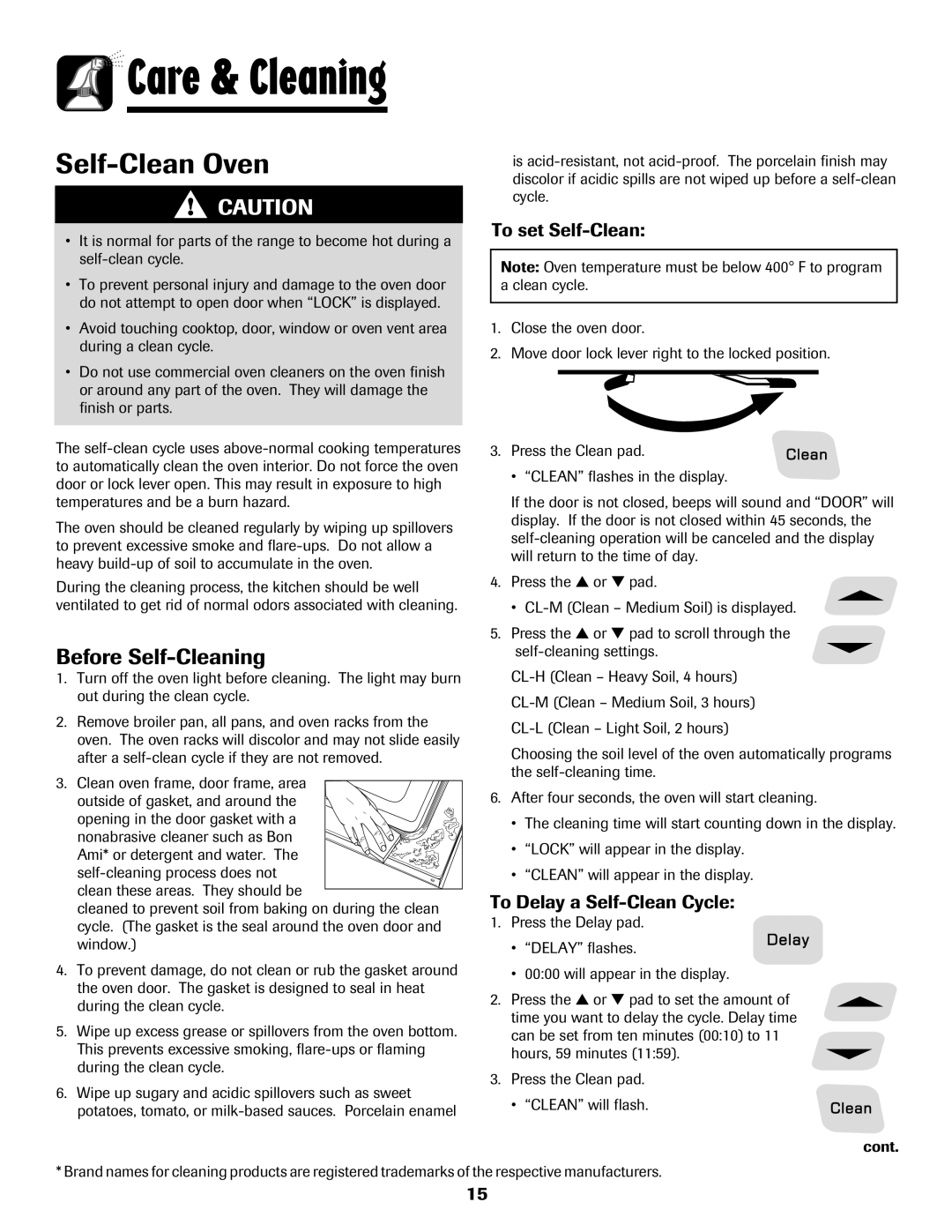 Amana 8113P596-60 important safety instructions Before Self-Cleaning, To set Self-Clean, To Delay a Self-Clean Cycle 