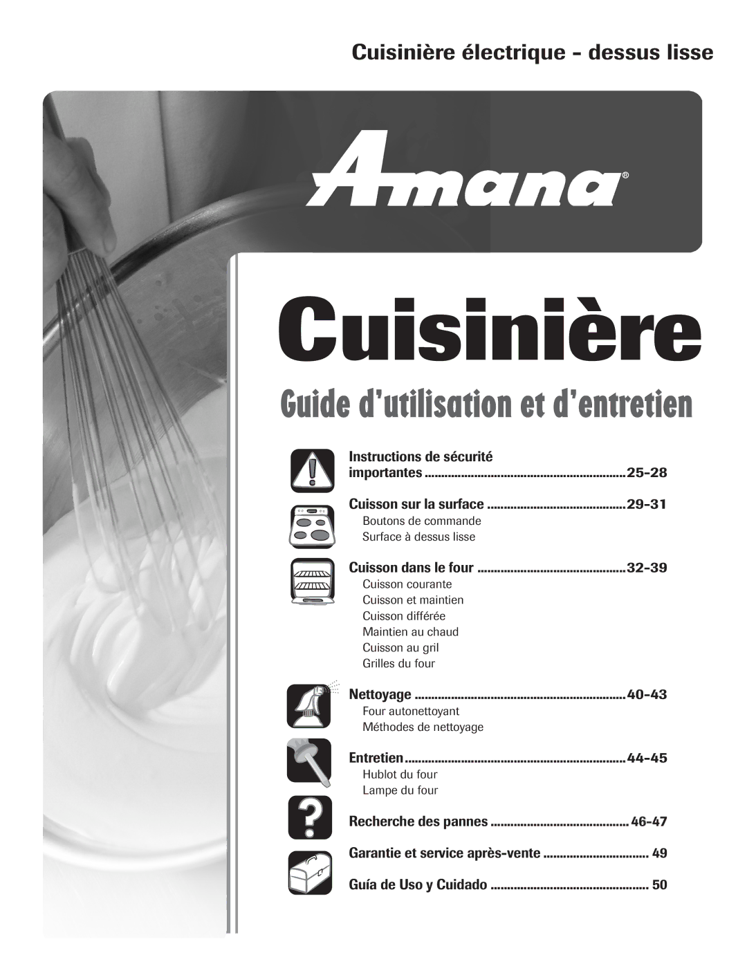 Amana 8113P596-60 important safety instructions Cuisinière électrique dessus lisse 