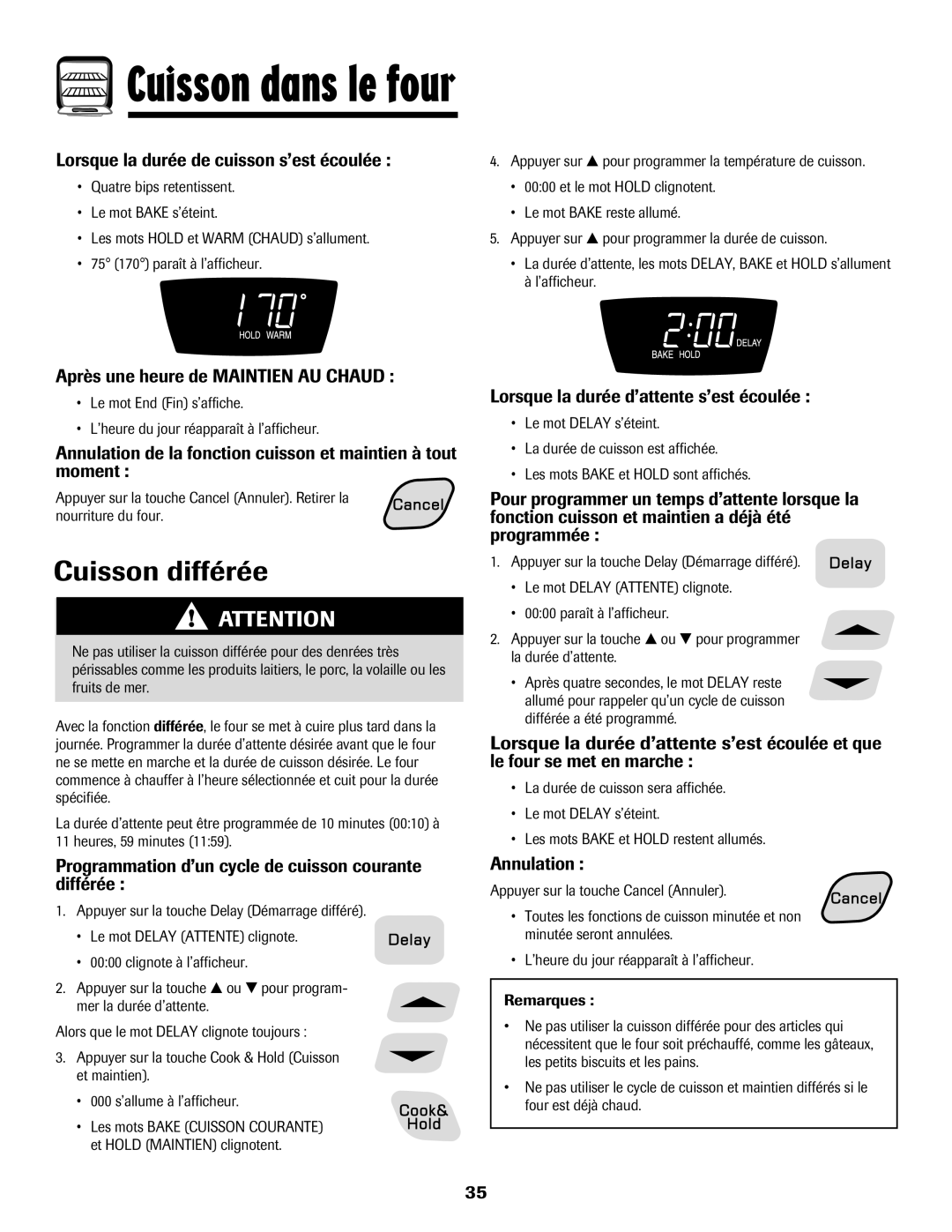 Amana 8113P596-60 important safety instructions Cuisson différée 