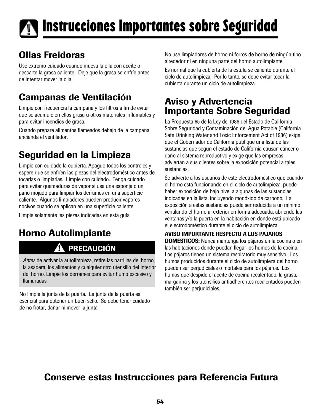 Amana 8113P596-60 Ollas Freidoras, Campanas de Ventilación, Seguridad en la Limpieza, Horno Autolimpiante 