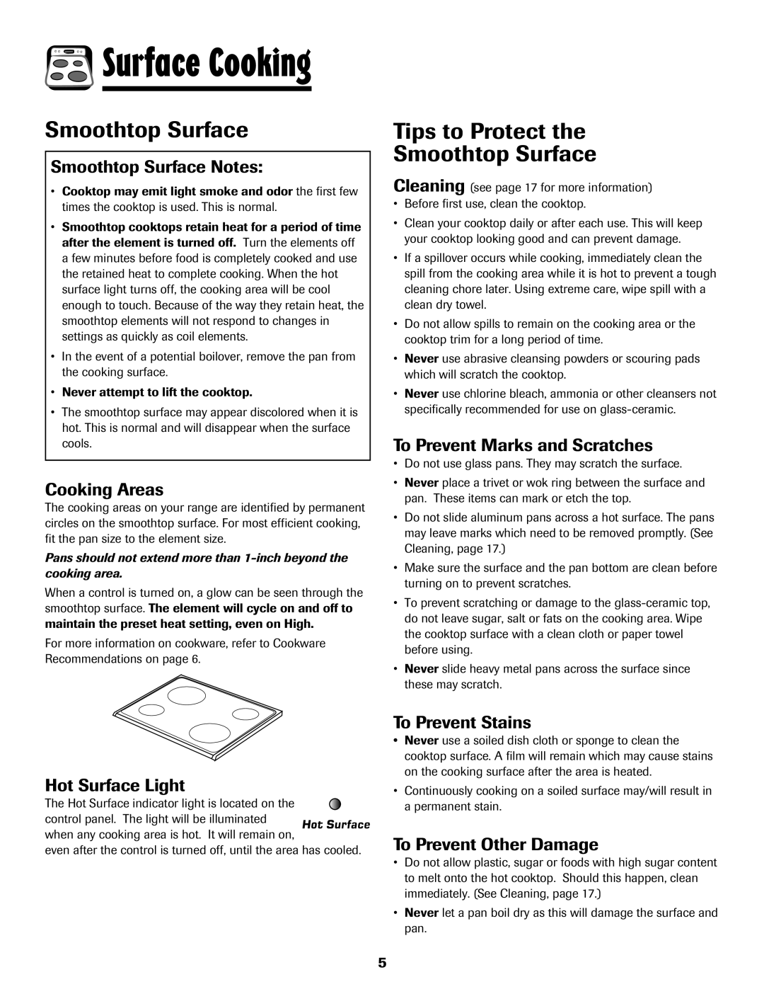 Amana 8113P596-60 important safety instructions Tips to Protect Smoothtop Surface 