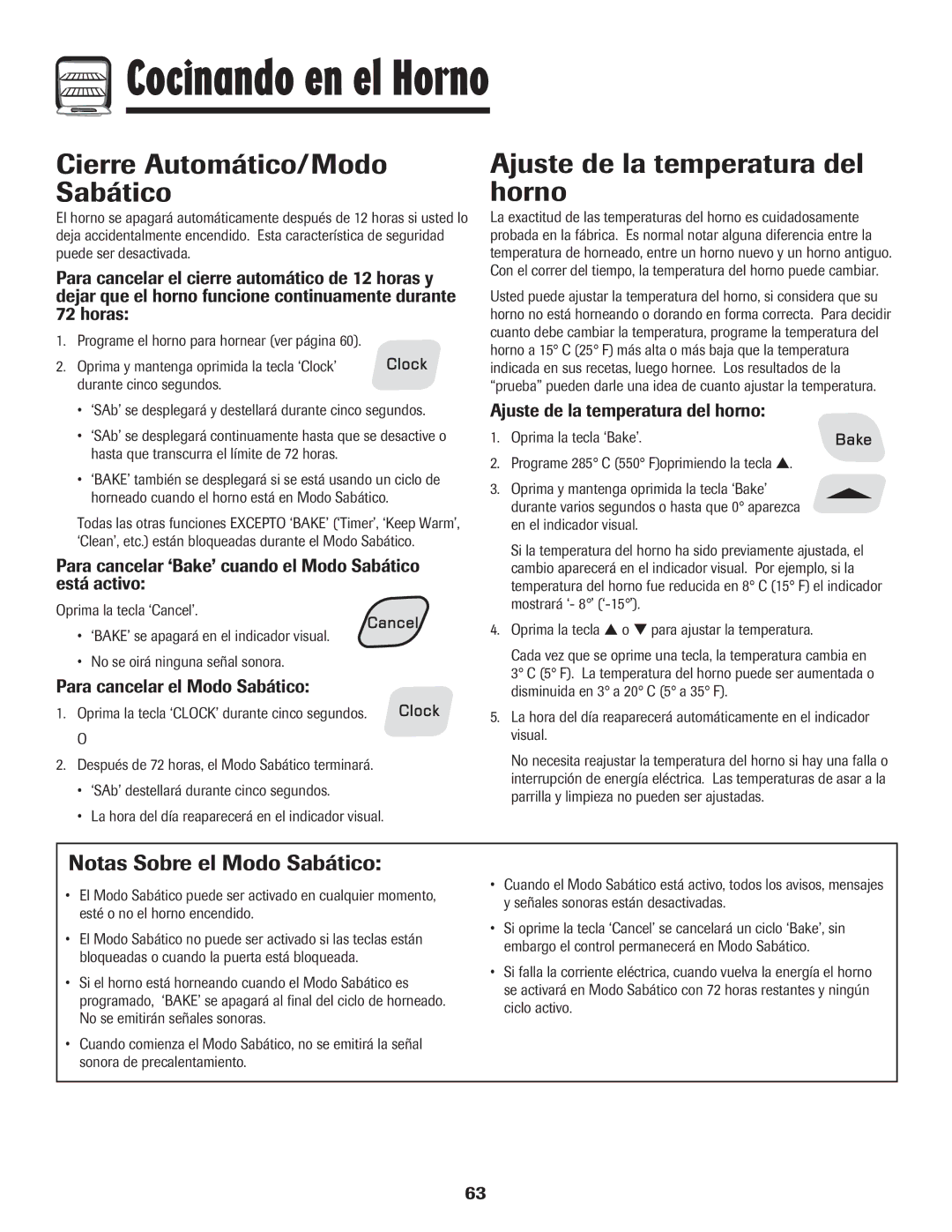 Amana 8113P596-60 Cierre Automático/Modo Sabático, Ajuste de la temperatura del horno, Notas Sobre el Modo Sabático 