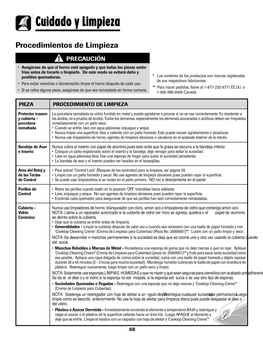 Amana 8113P596-60 important safety instructions Procedimientos de Limpieza, Pieza Procedimiento DE Limpieza 