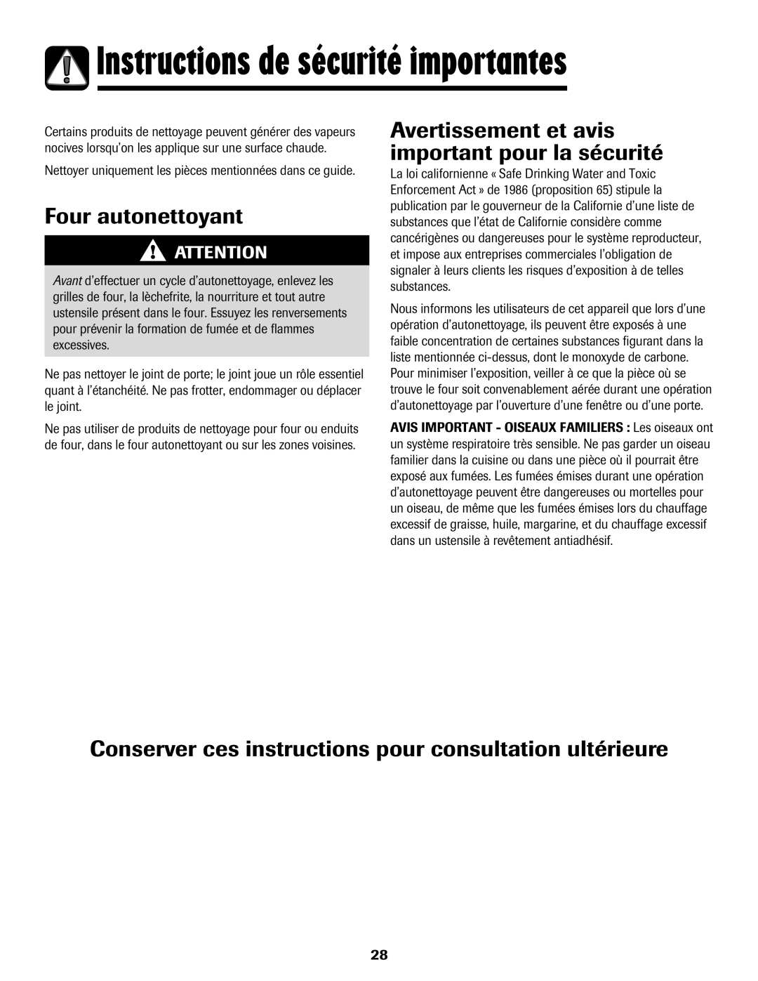 Amana 8113P598-60 manual Four autonettoyant, Avertissement et avis important pour la sécurité 