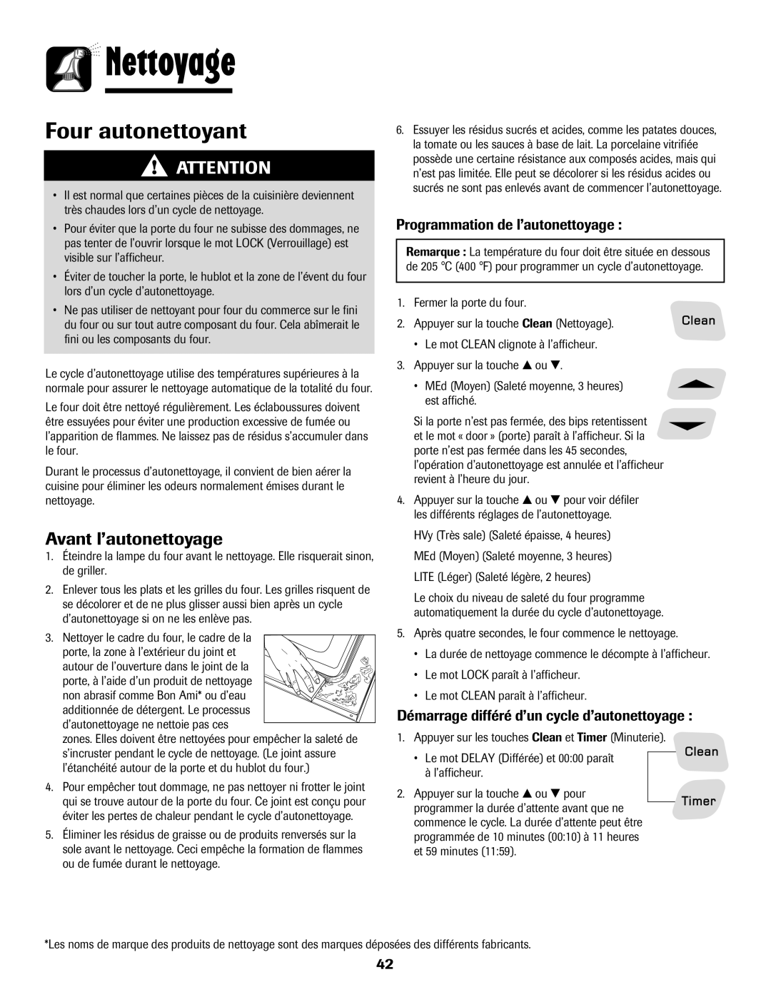 Amana 8113P598-60 manual Nettoyage, Avant l’autonettoyage, Programmation de l’autonettoyage 