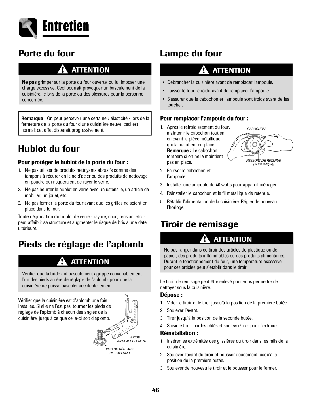 Amana 8113P598-60 manual Entretien 