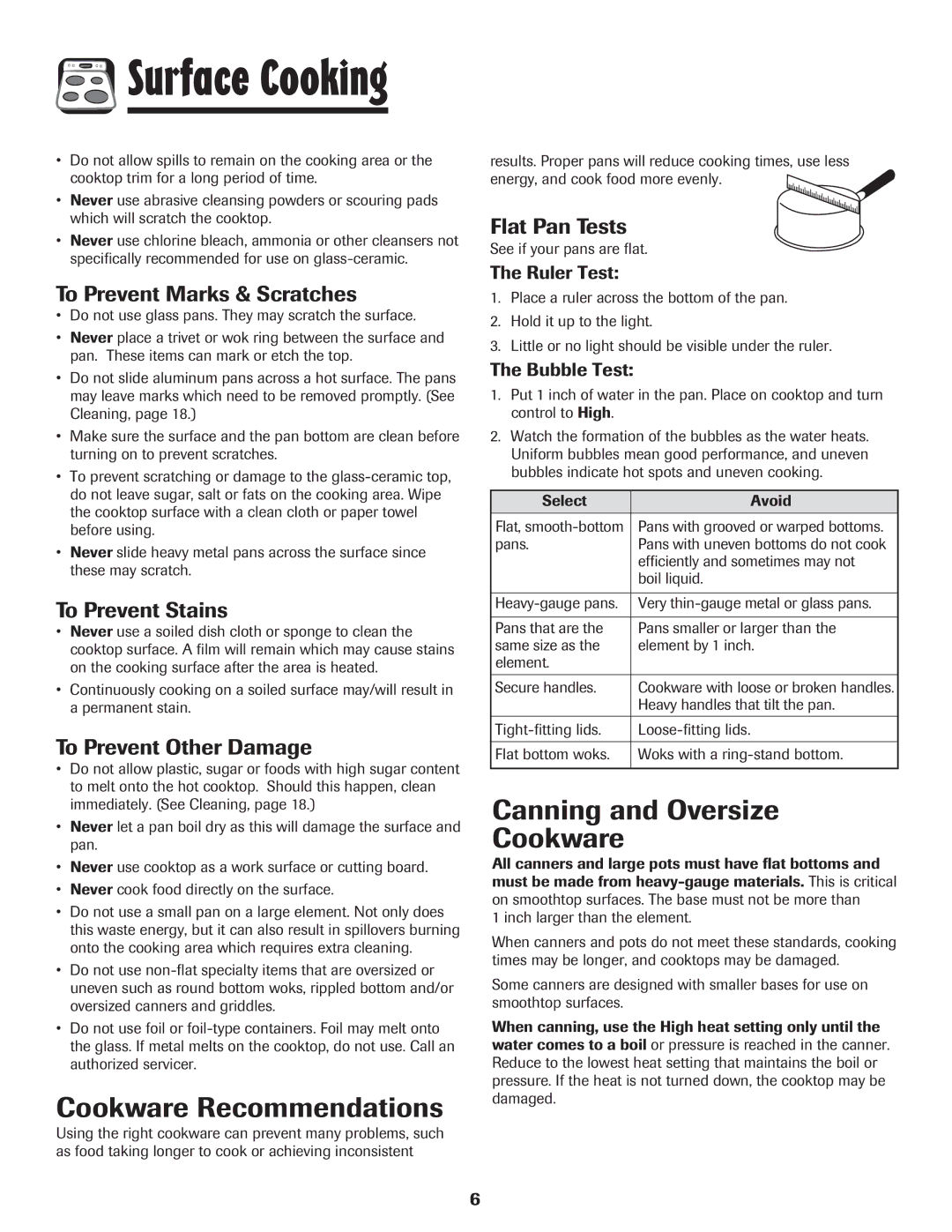 Amana 8113P598-60 manual Cookware Recommendations, Canning and Oversize Cookware 