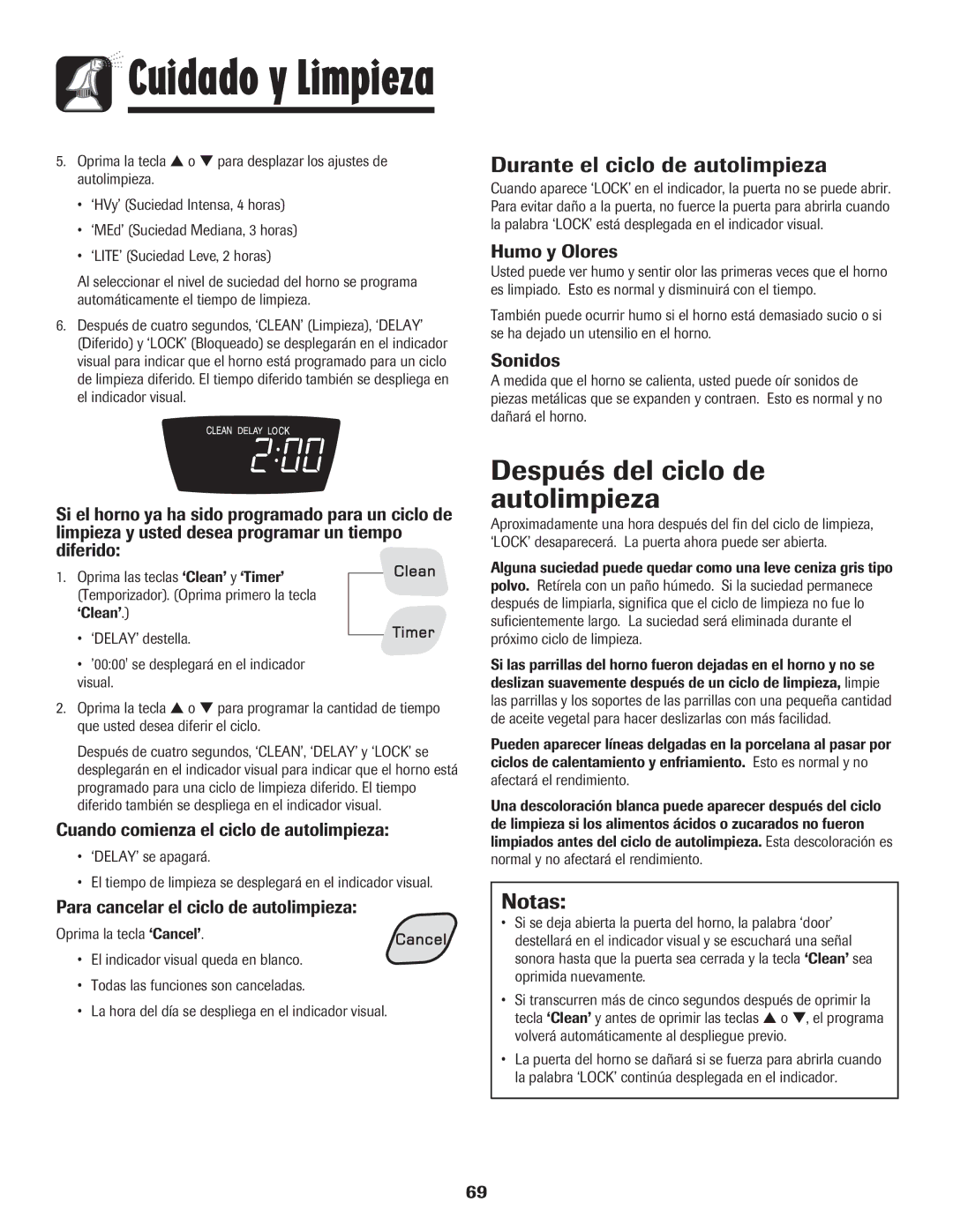 Amana 8113P598-60 manual Después del ciclo de autolimpieza, Durante el ciclo de autolimpieza, Notas 