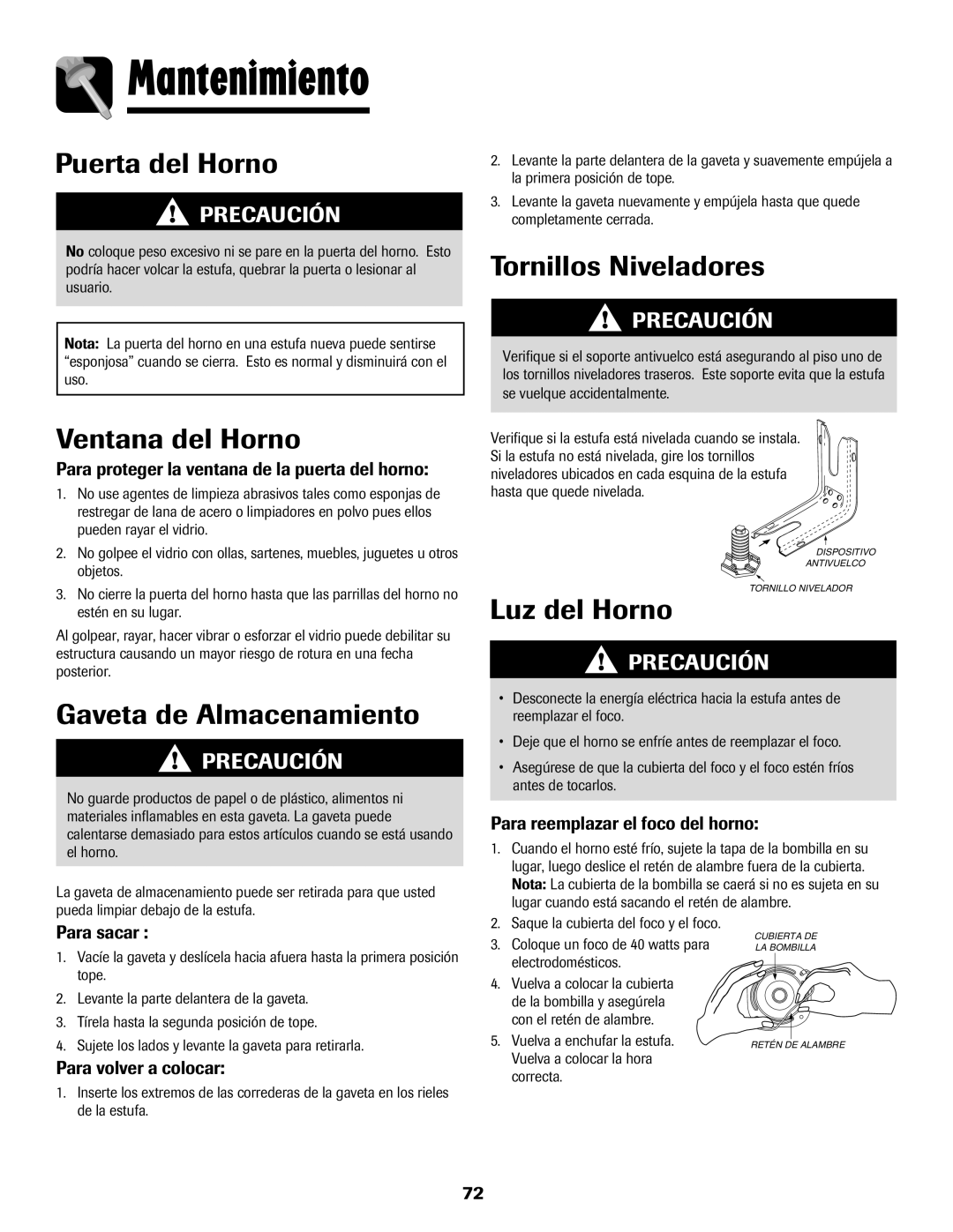 Amana 8113P598-60 manual Mantenimiento 