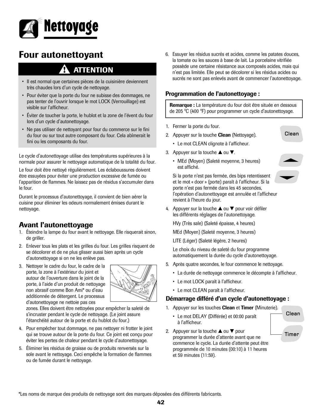 Amana 8113P598-60 manual Nettoyage, Avant l’autonettoyage, Programmation de l’autonettoyage, Four autonettoyant 