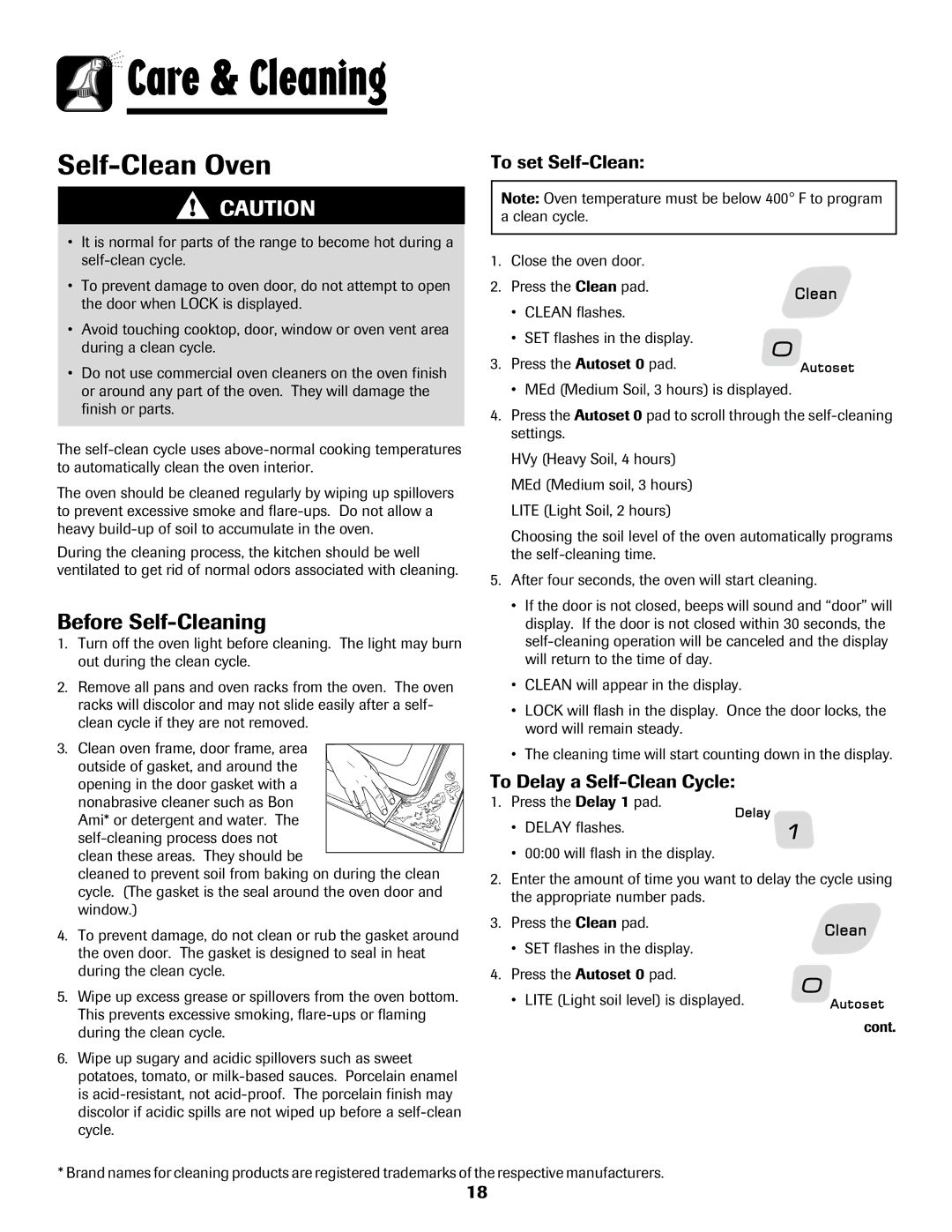 Amana 8113P765-60 important safety instructions Before Self-Cleaning, To set Self-Clean, To Delay a Self-Clean Cycle 