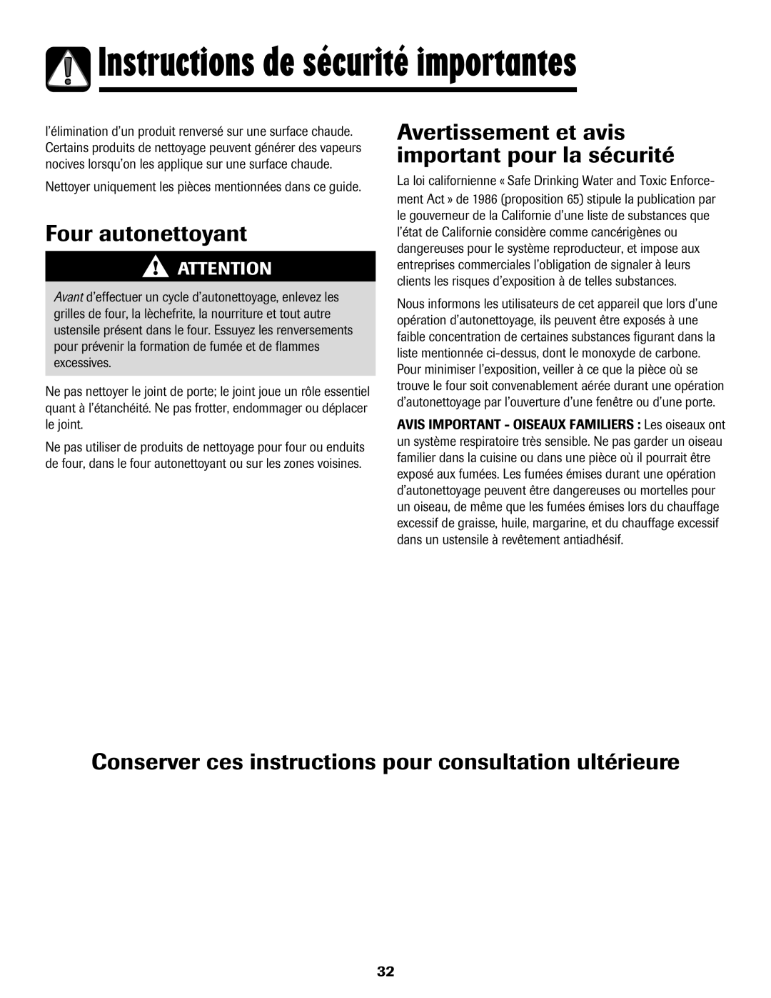 Amana 8113P765-60 important safety instructions Four autonettoyant, Avertissement et avis important pour la sécurité 