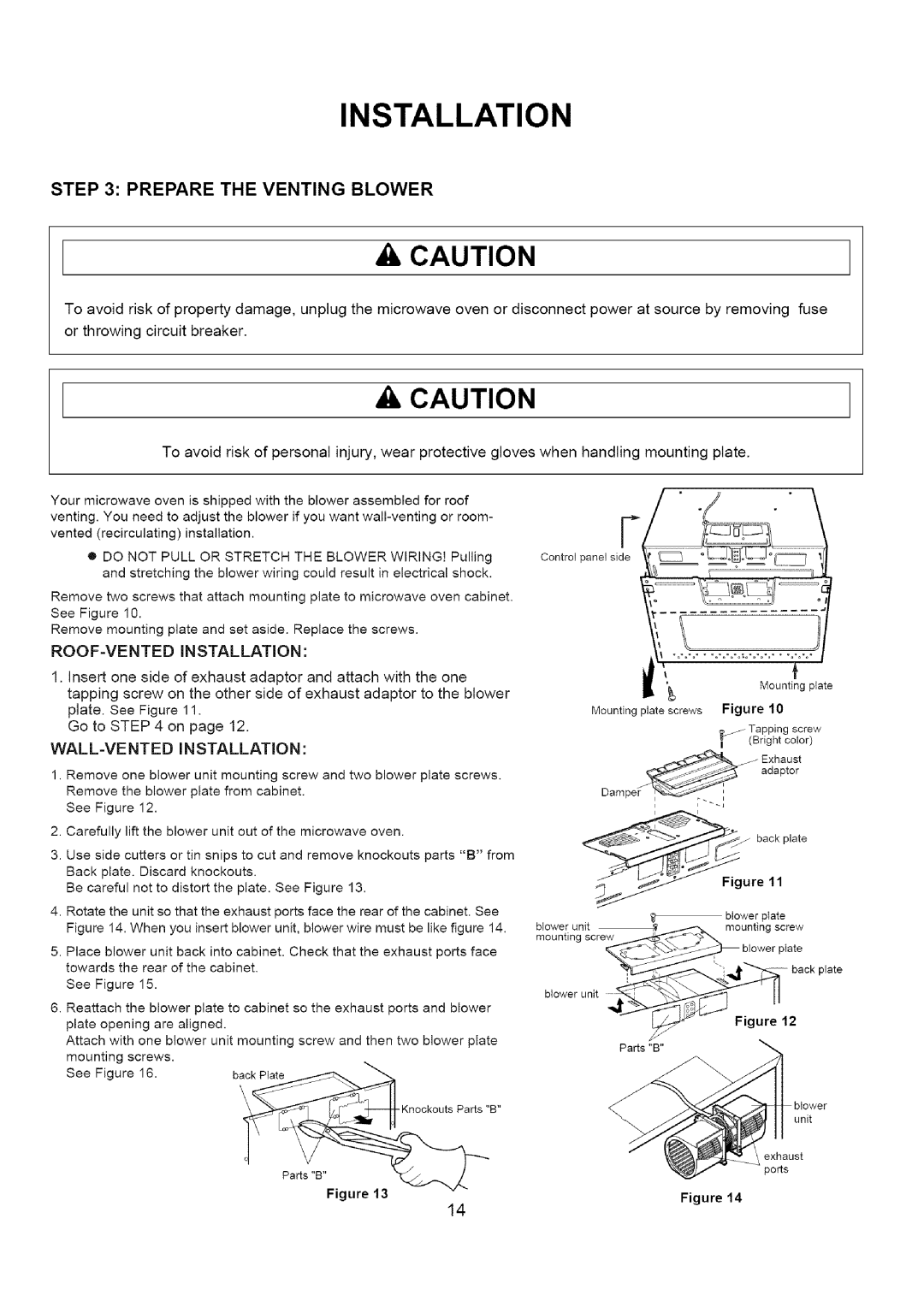 Amana A CO15ZOA owner manual Prepare the Venting Blower, ROOF-VENTED Installation, WALL-VENTED Installation 