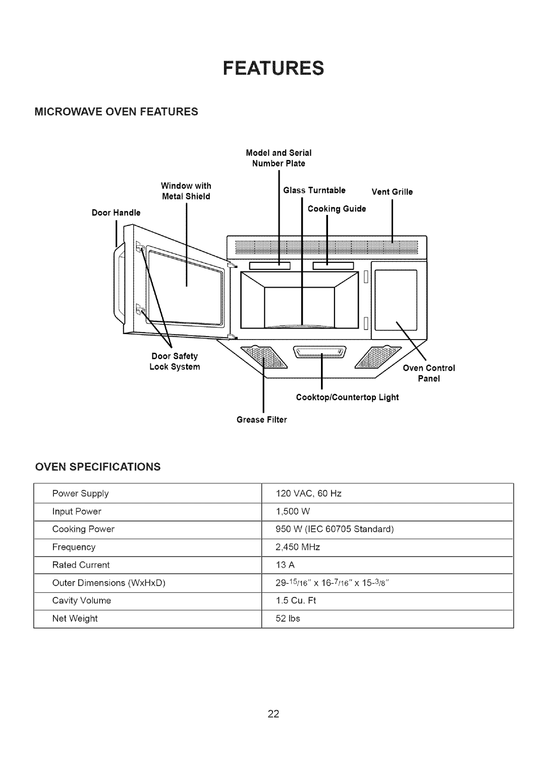 Amana A CO15ZOA owner manual Microwave Oven Features 