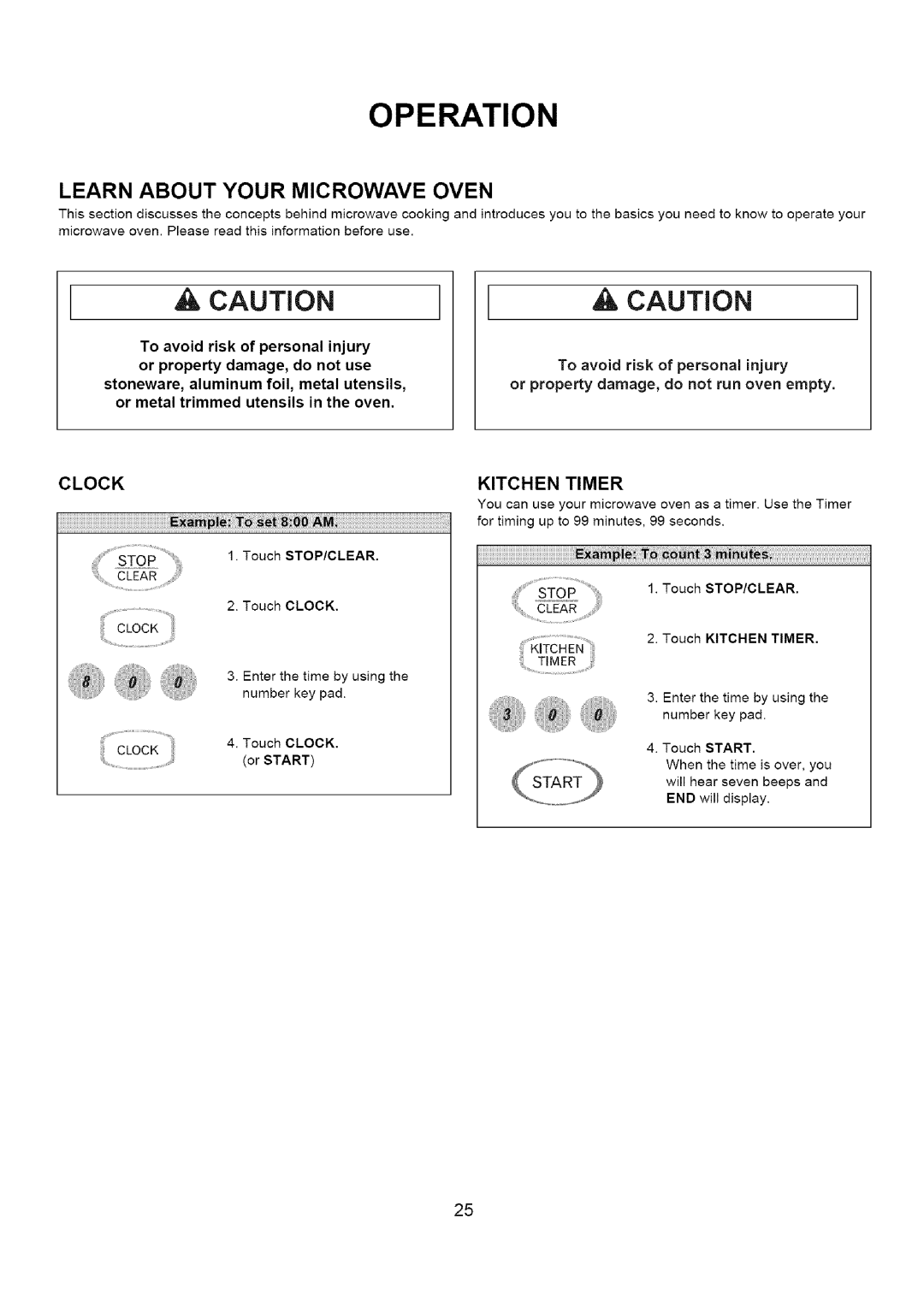 Amana A CO15ZOA owner manual Clock, Kitchen Timer 