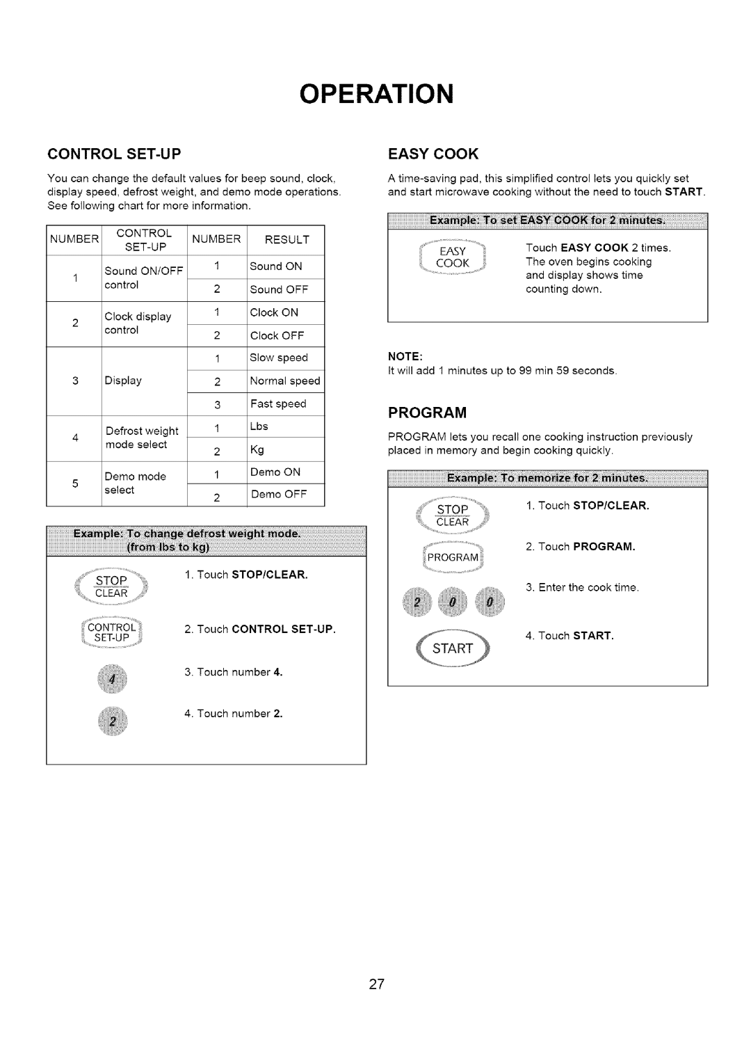 Amana A CO15ZOA owner manual Control SET-UP, Program 