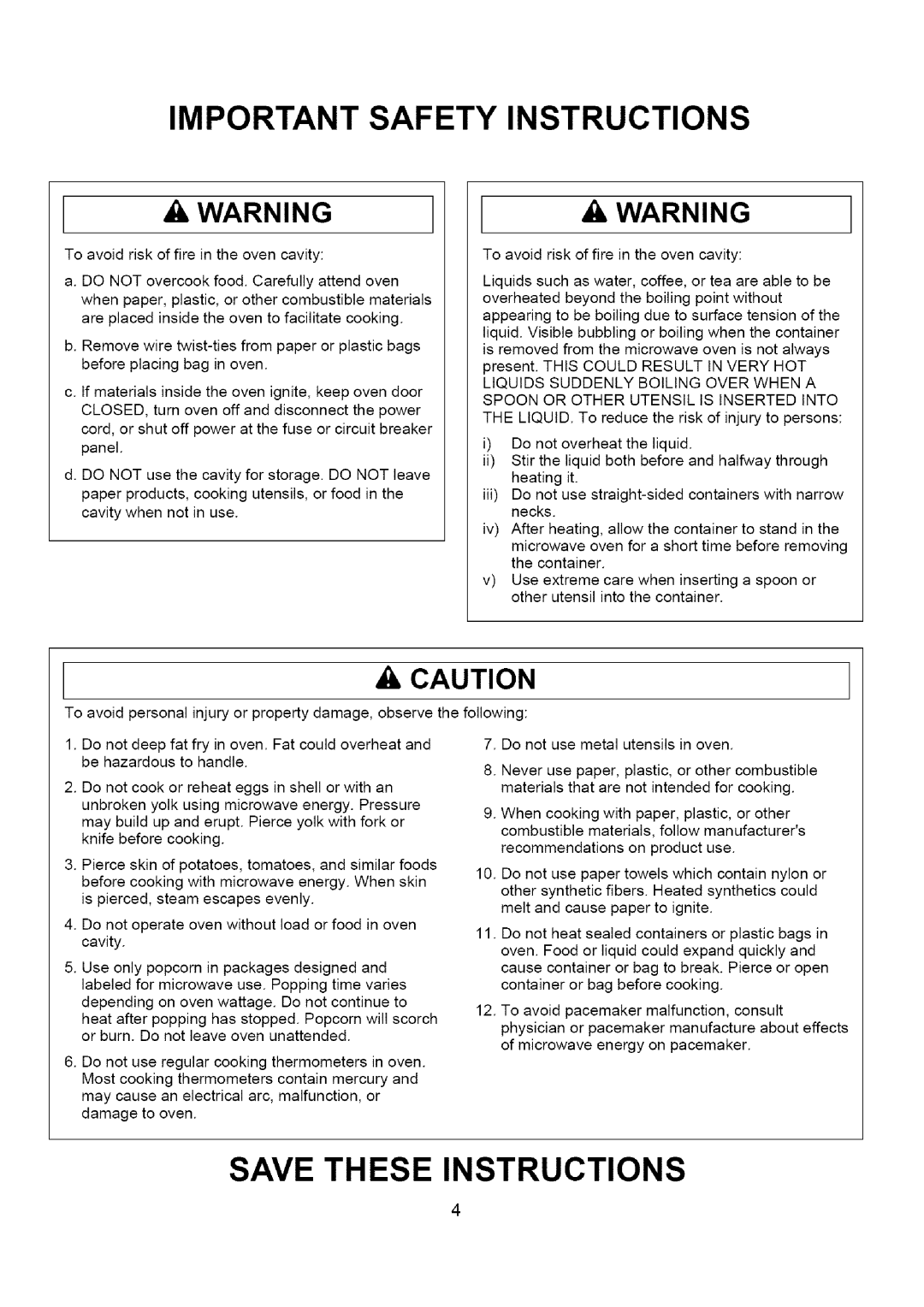 Amana A CO15ZOA owner manual Important Safety Instructions 