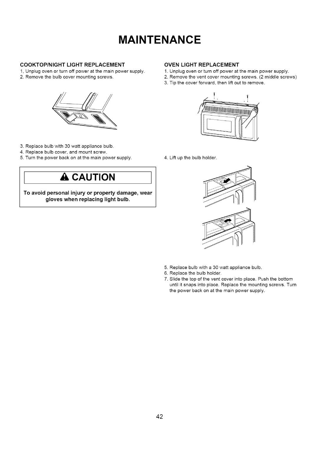 Amana A CO15ZOA owner manual COOKTOP/NIGHT Light Replacement 