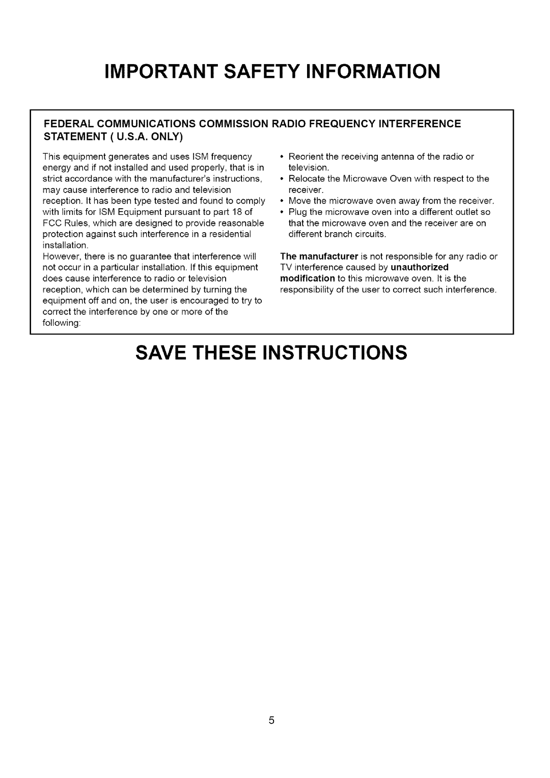 Amana A CO15ZOA owner manual Important Safety Information 