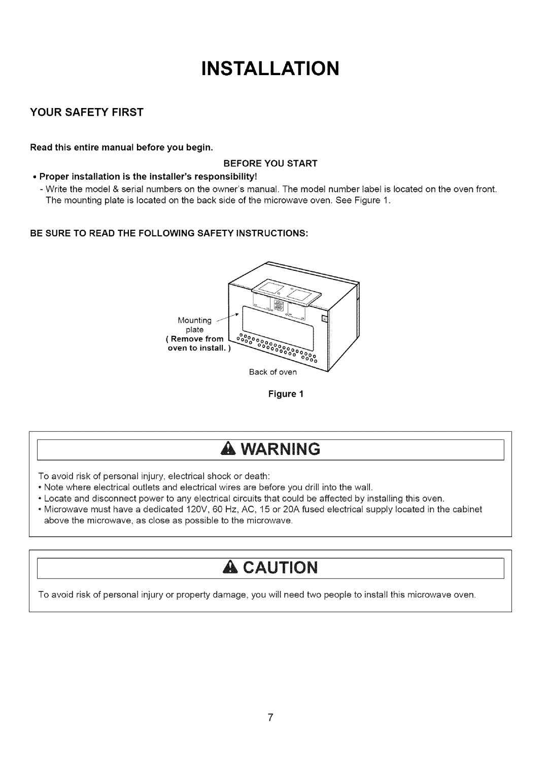 Amana A CO15ZOA Installation, Your Safety First, Before YOU Start, Be Sure to Read the Following Safety Instructions 