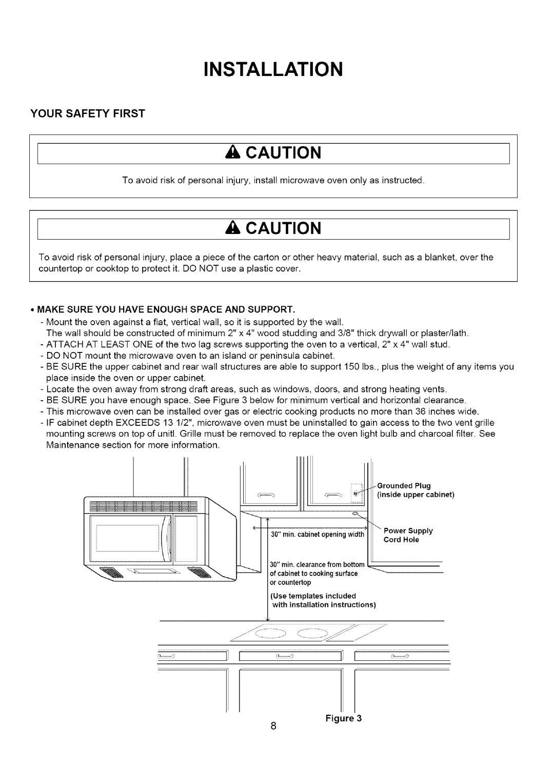 Amana A CO15ZOA owner manual Make Sure YOU have Enough Space and Support 