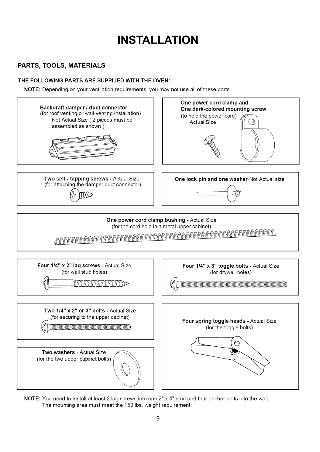 Amana A CO15ZOA owner manual PARTS, TOOLS, Materials, Following Parts are Supplied with the Oven 