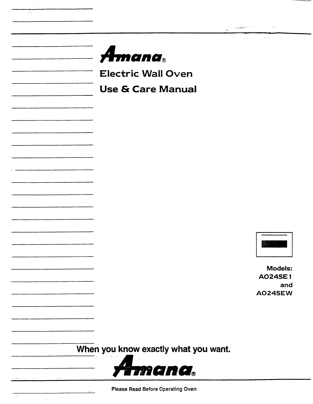 Amana A024SE1, A024SEW manual 