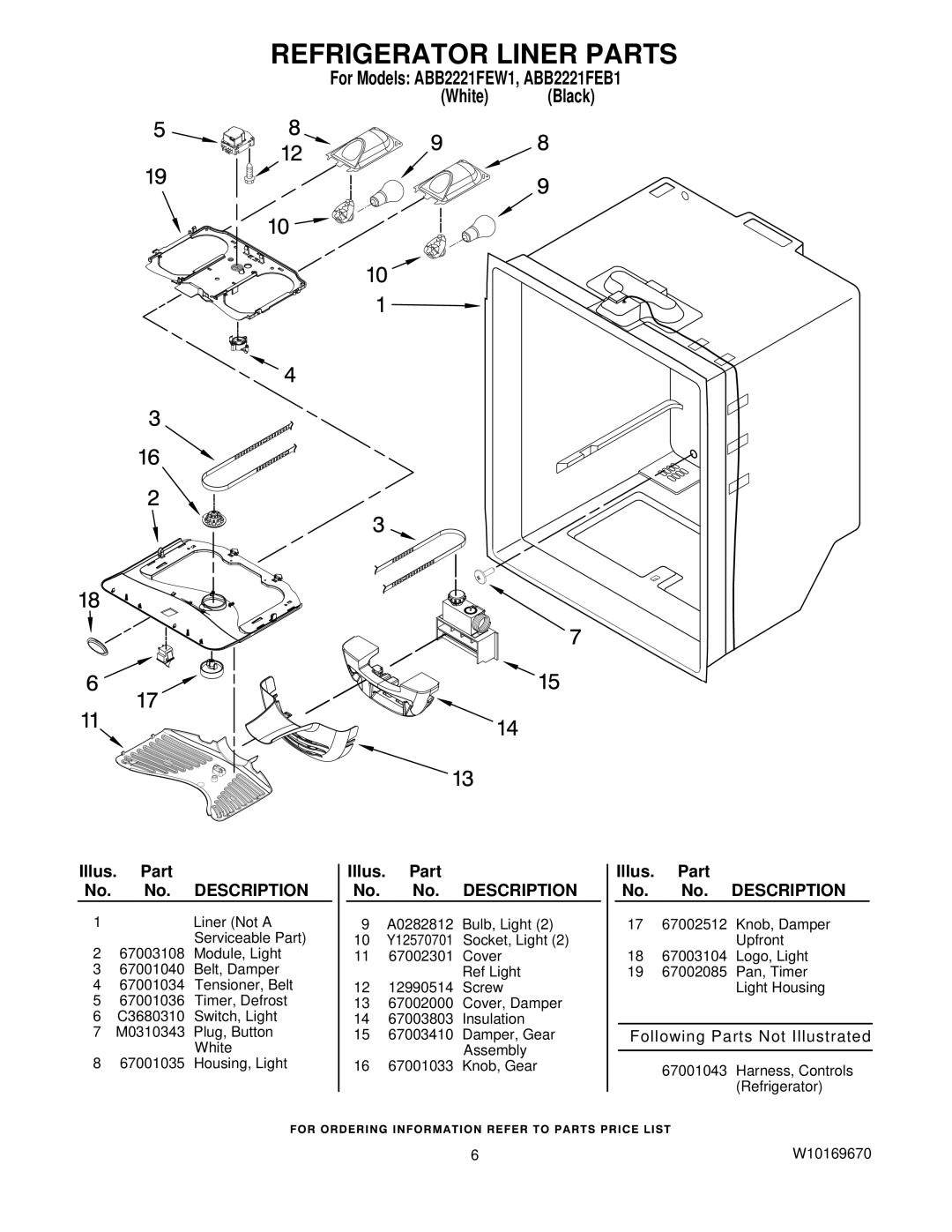 Amana ABB2221FEB1, ABB2221FEW1 manual Refrigerator Liner Parts 