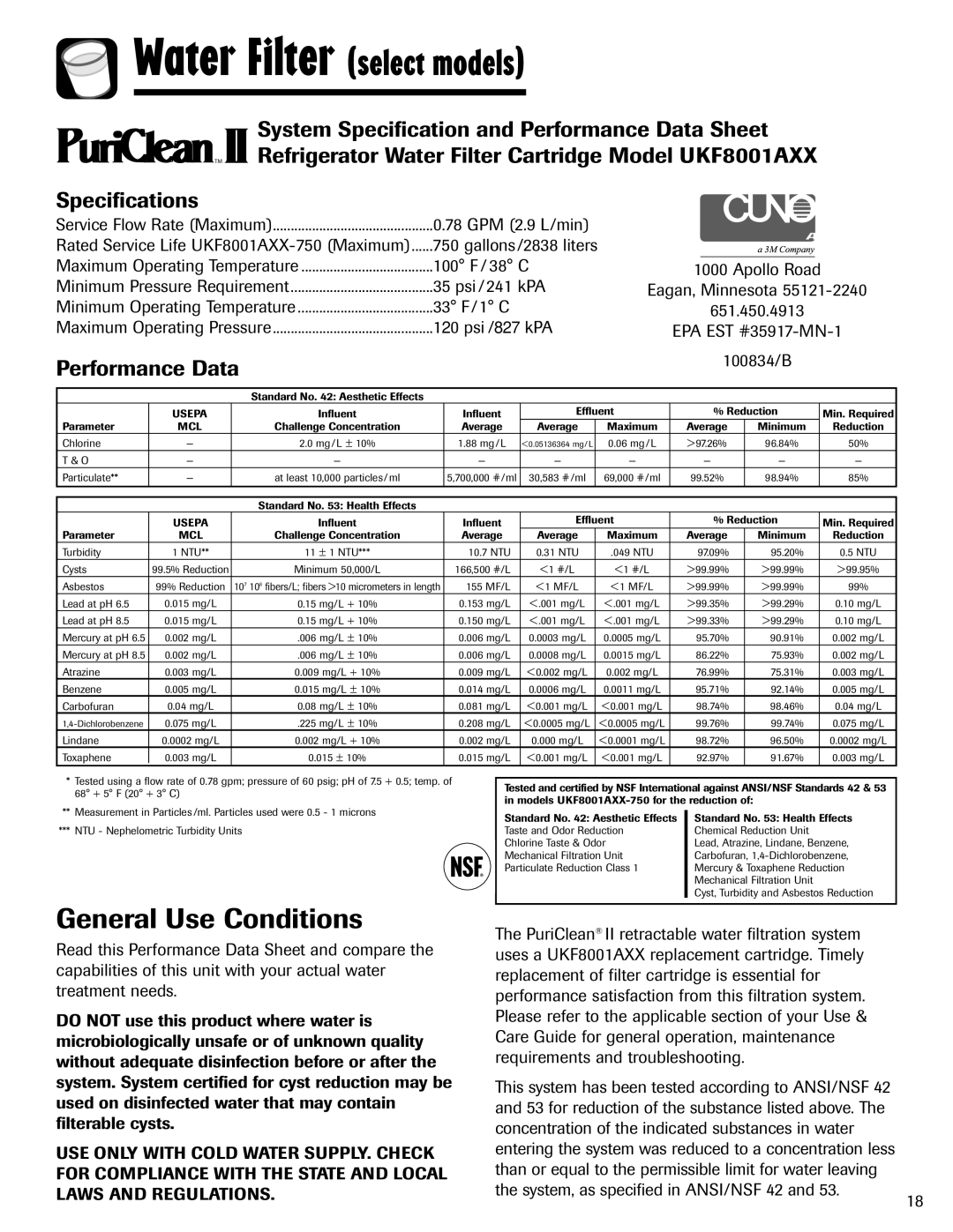 Amana ABD2533DEW, ABD2533DEB important safety instructions General Use Conditions, Performance Data 