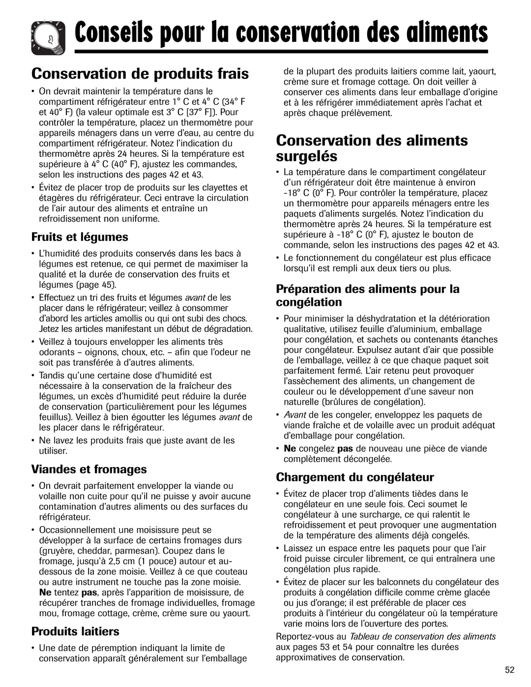 Amana ABD2533DEW, ABD2533DEB Conservation de produits frais, Conservation des aliments surgelés 