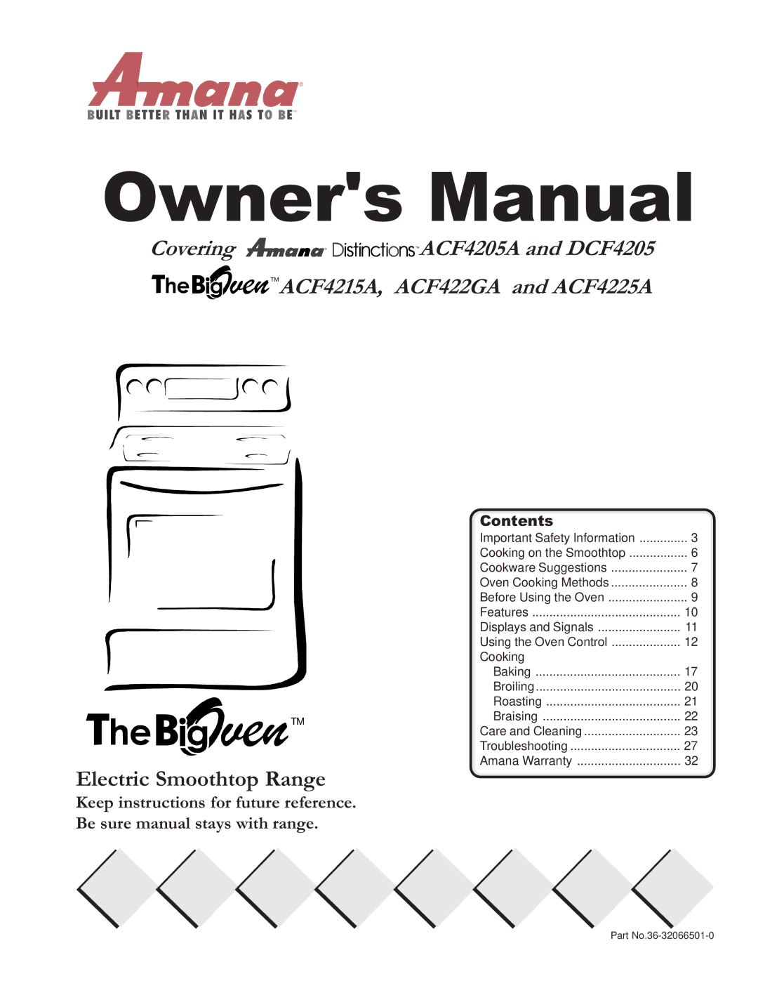 Amana ACF4225A, ACF422GA, DCF4205, ACF4205A, ACF4215A owner manual Electric Smoothtop Range, Contents 