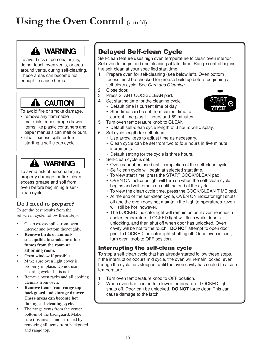 Amana ACF4225A, ACF422GA, DCF4205, ACF4205A, ACF4215A owner manual Delayed Self-clean Cycle 