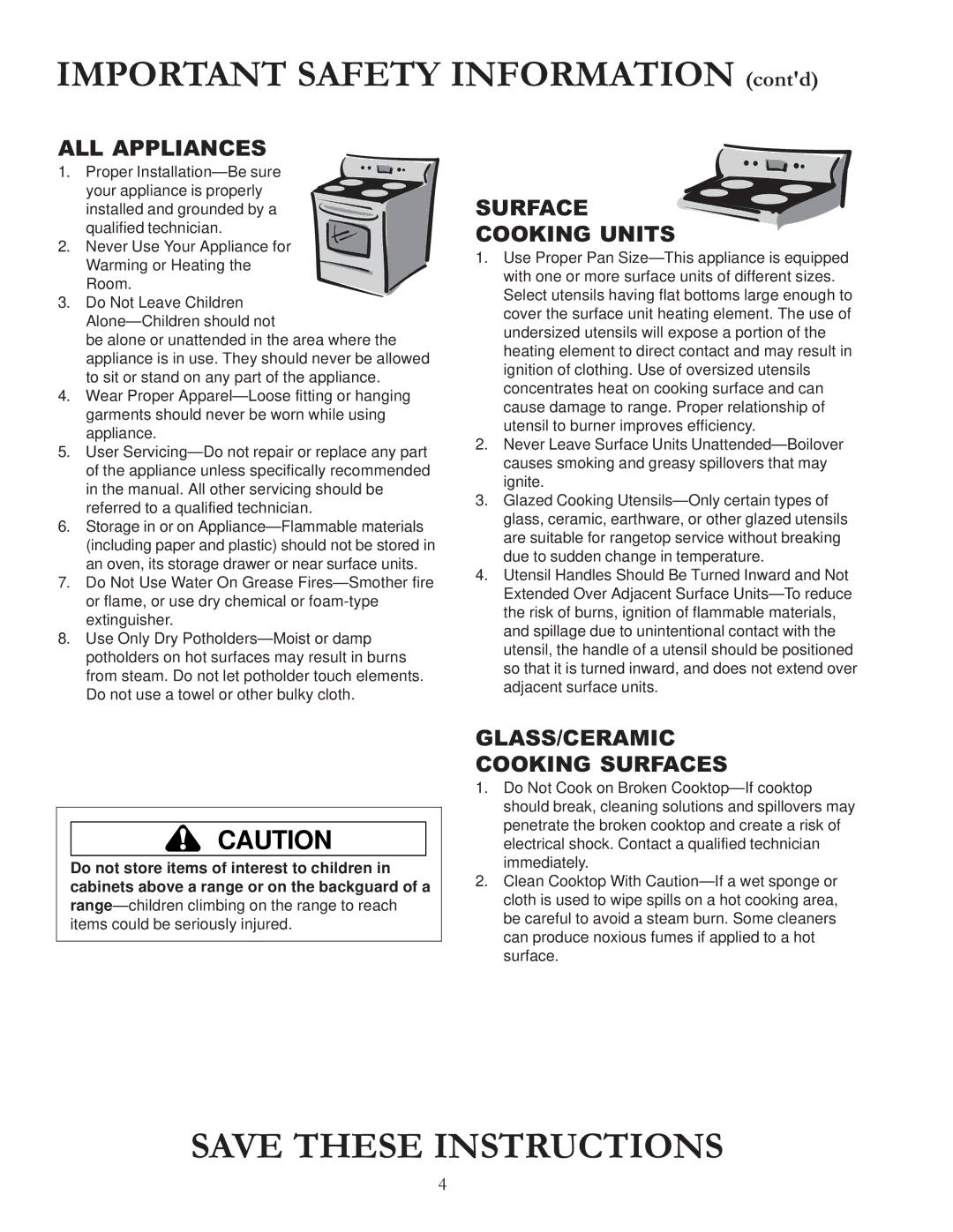 Amana ACF4215A, ACF422GA, ACF4225A, DCF4205, ACF4205A owner manual Important Safety Information contd, ALL Appliances 