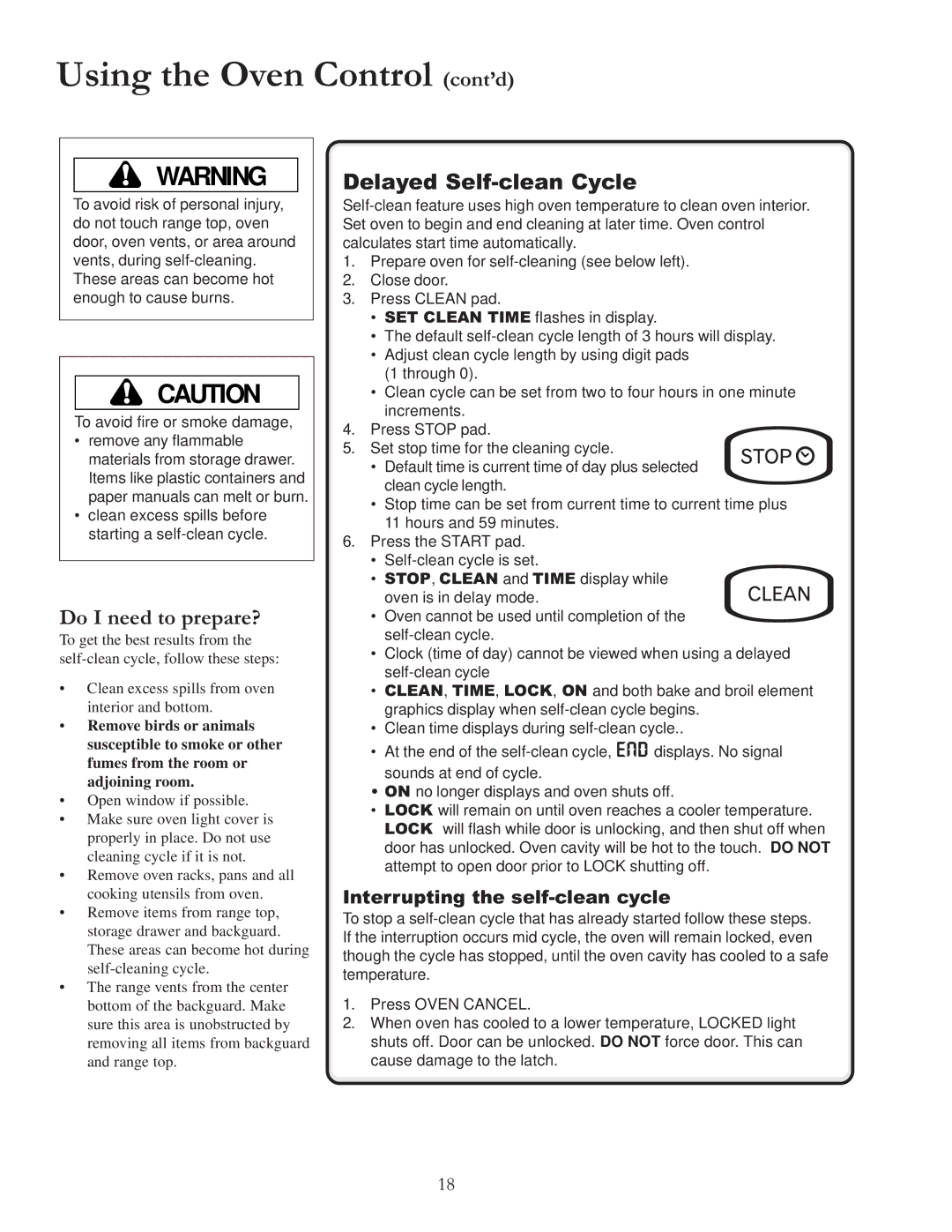 Amana ACF4255A owner manual Delayed Self-clean Cycle 