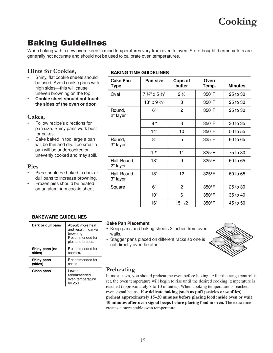 Amana ACF4255A owner manual Cooking, Baking Guidelines 