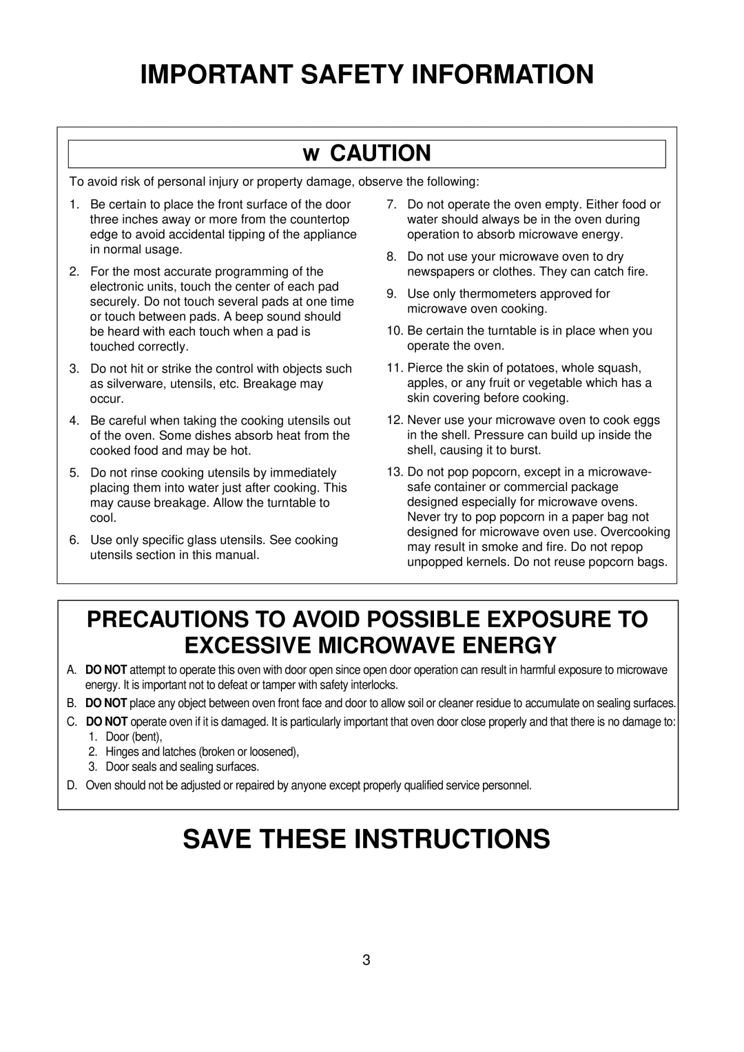 Amana ACM0720A warranty Important Safety Information 