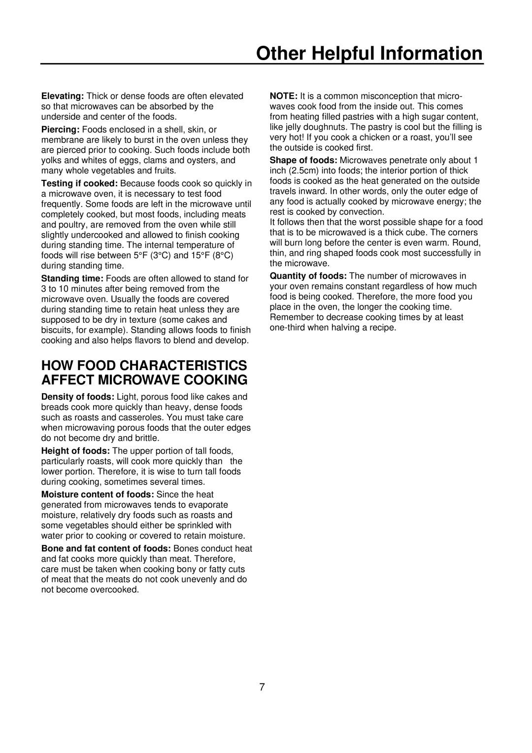 Amana ACM0720A warranty HOW Food Characteristics Affect Microwave Cooking 