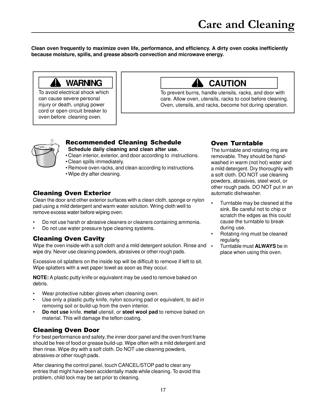 Amana ACM1580A owner manual Care and Cleaning 