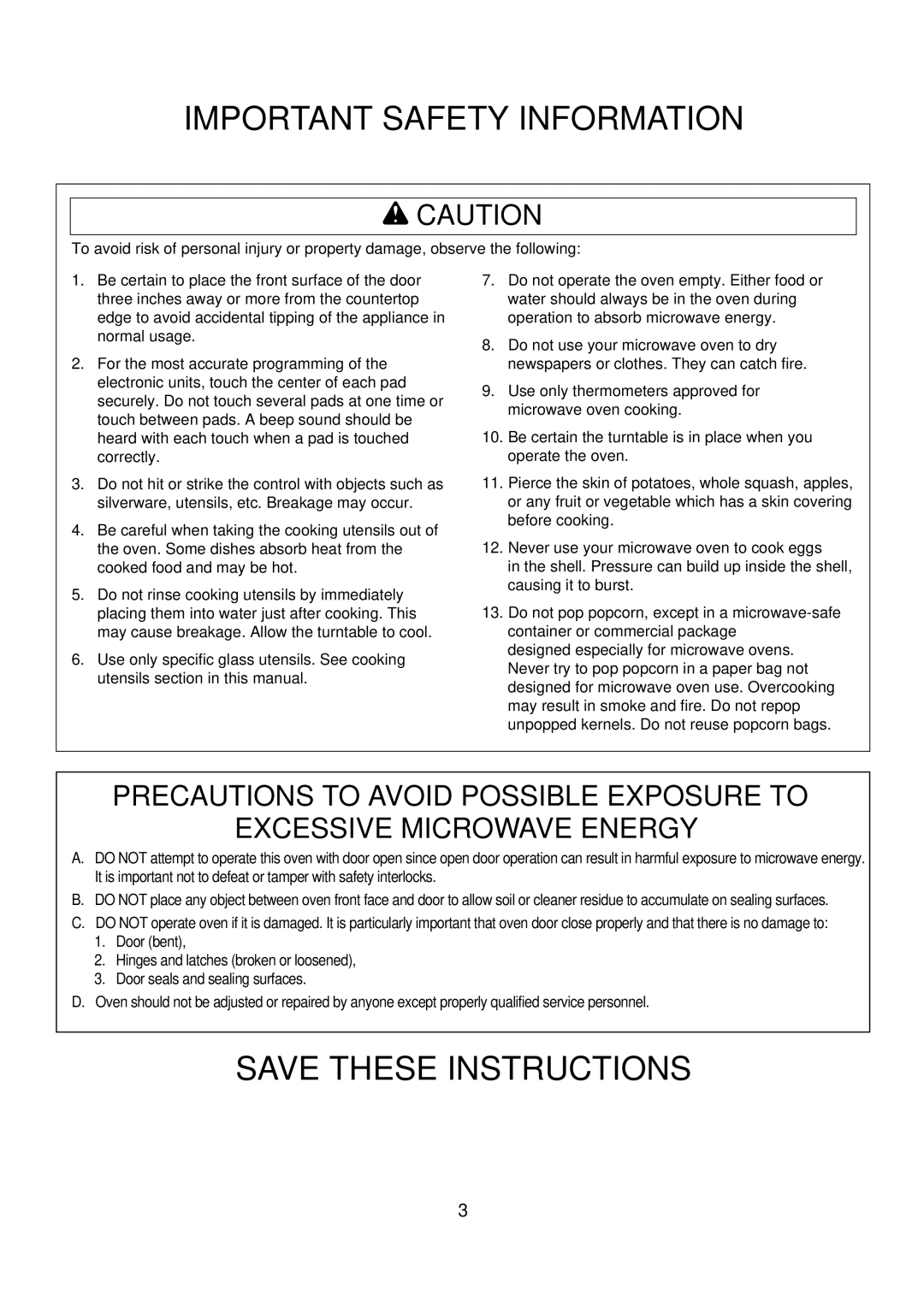 Amana ACM1460A, ACM2160A operating instructions Important Safety Information 