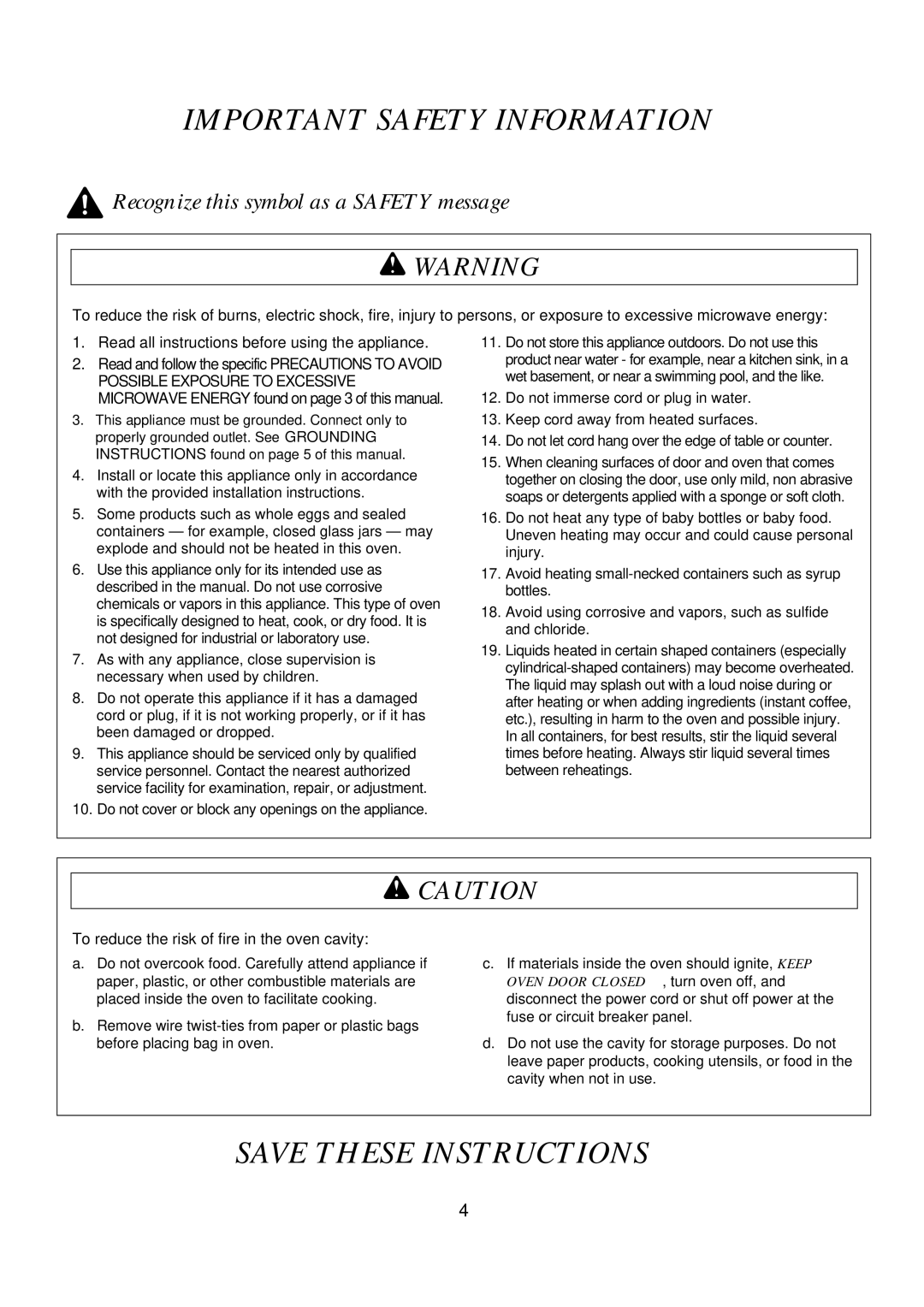 Amana ACM2160A, ACM1460A operating instructions Recognize this symbol as a Safety message 