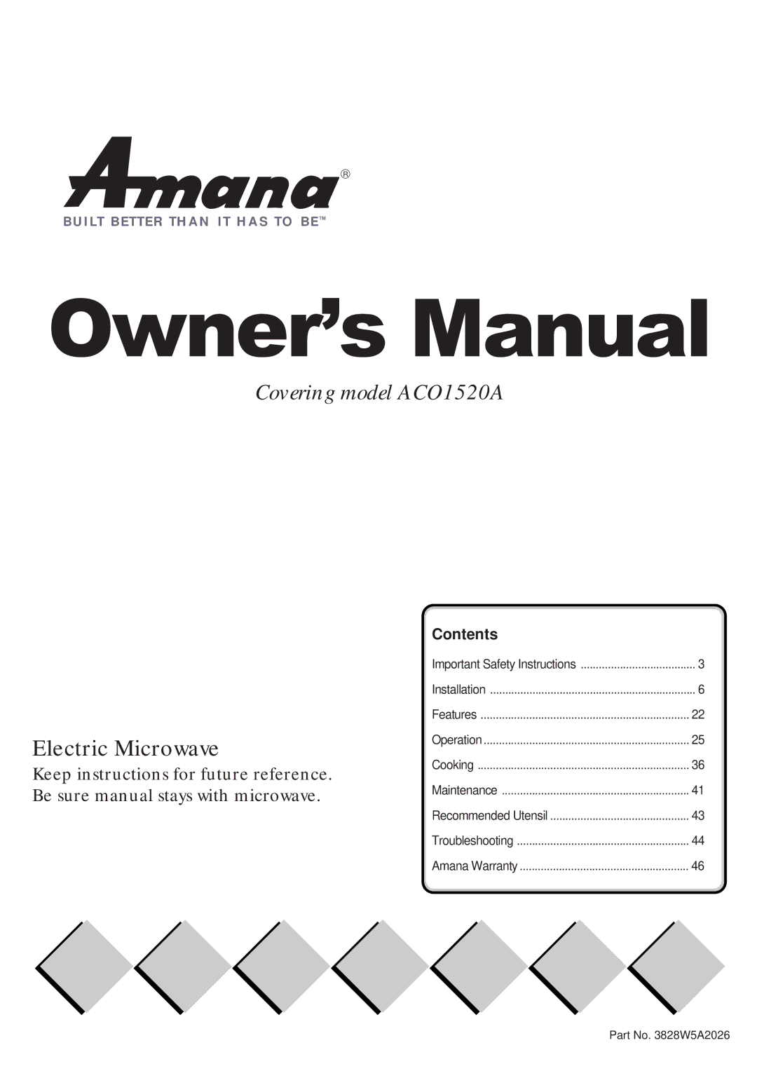 Amana ACO1520A important safety instructions OwnerÕs Manual 