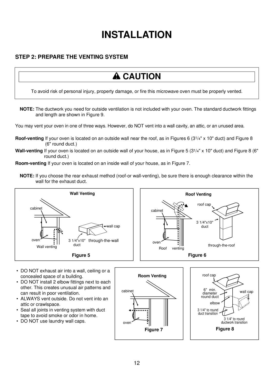 Amana ACO1520A important safety instructions Prepare the Venting System, Room Venting 