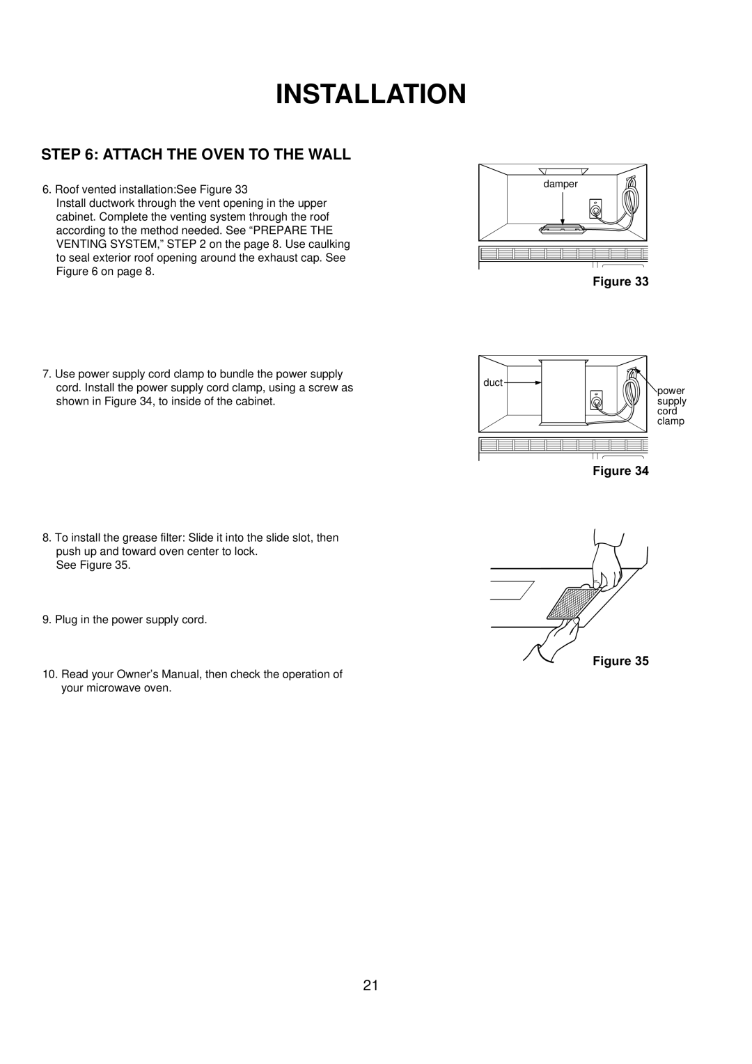 Amana ACO1520A important safety instructions Damper 