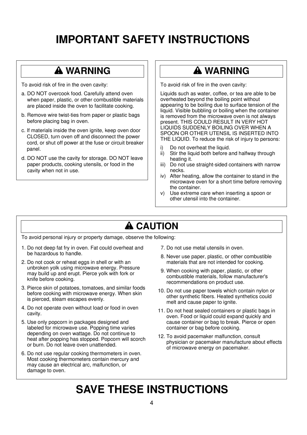 Amana ACO1520A important safety instructions Important Safety Instructions 