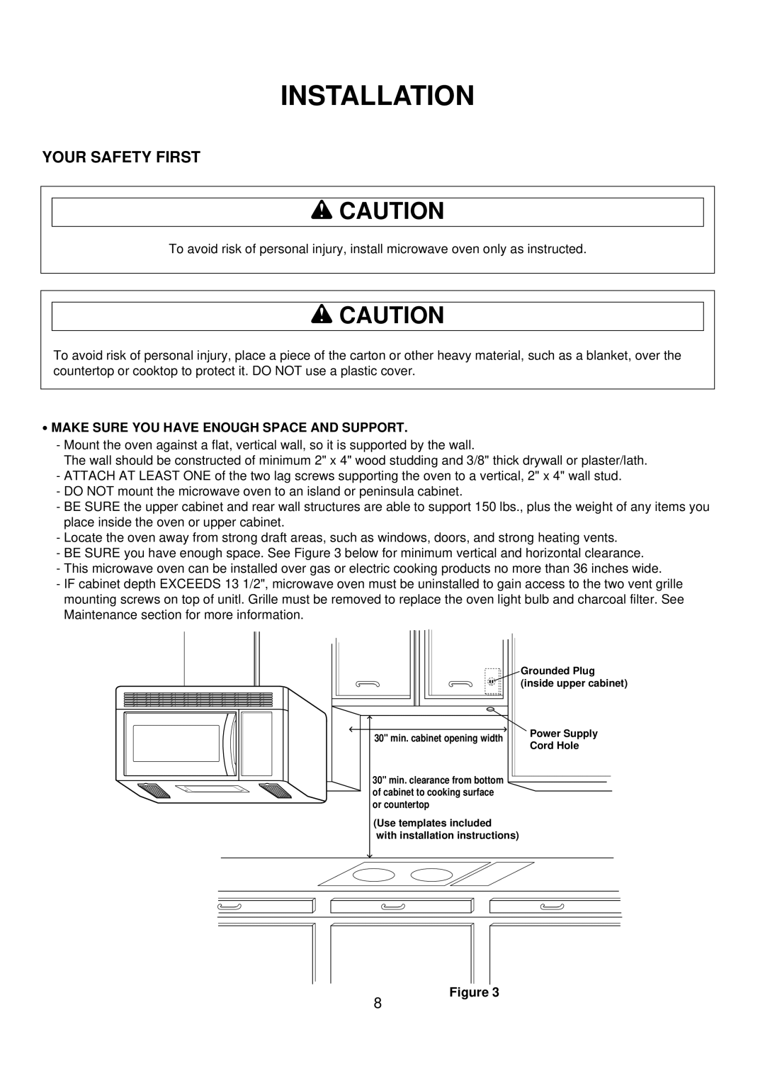 Amana ACO1520A important safety instructions Make Sure YOU have Enough Space and Support 