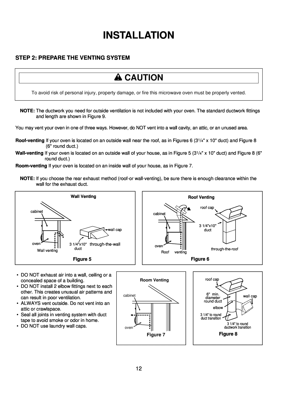 Amana ACO1520A important safety instructions Prepare The Venting System, Installation, wCAUTION, Figure 