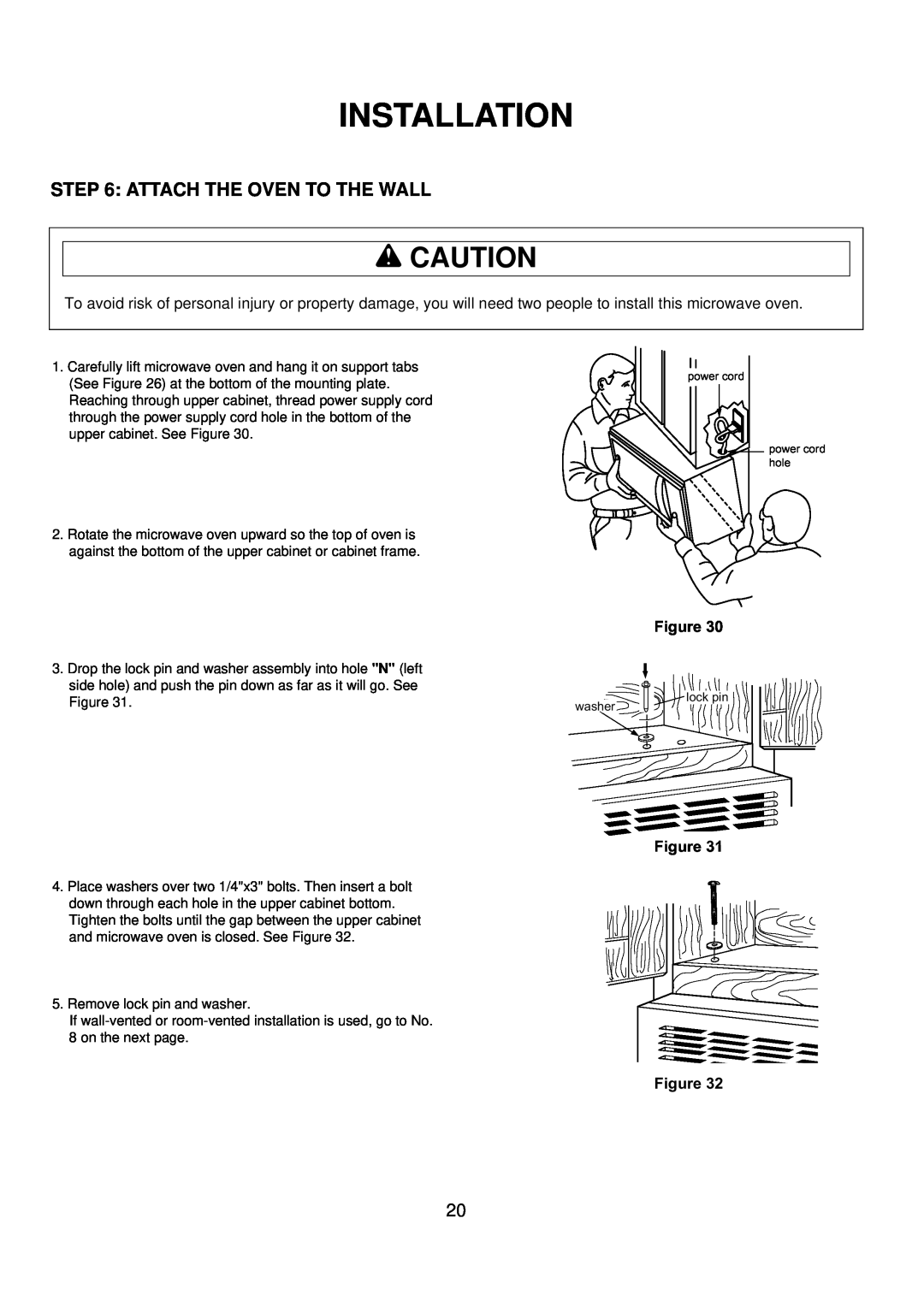 Amana ACO1520A important safety instructions Attach The Oven To The Wall, Installation, wCAUTION, Figure 