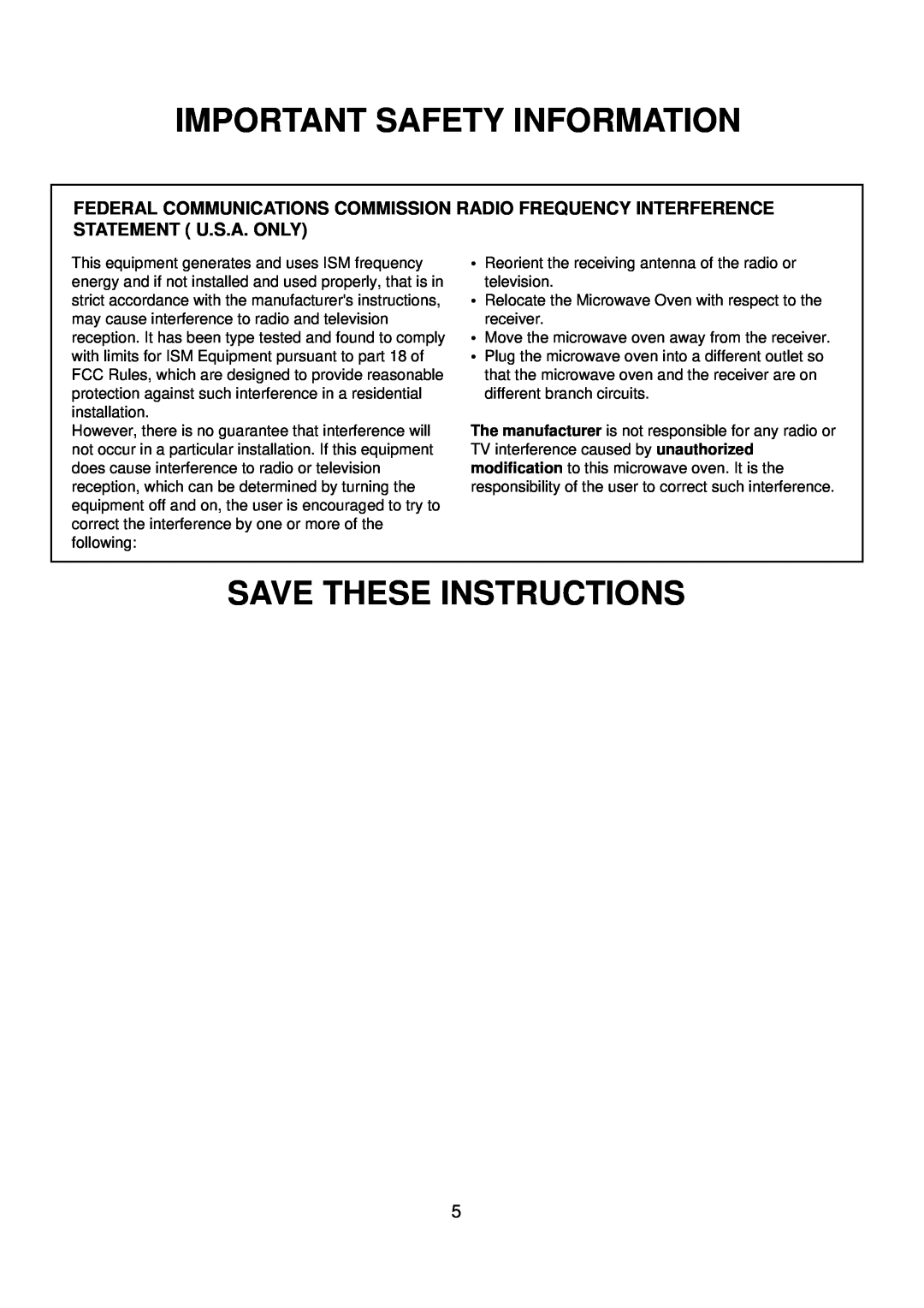 Amana ACO1520A important safety instructions Important Safety Information, Save These Instructions 