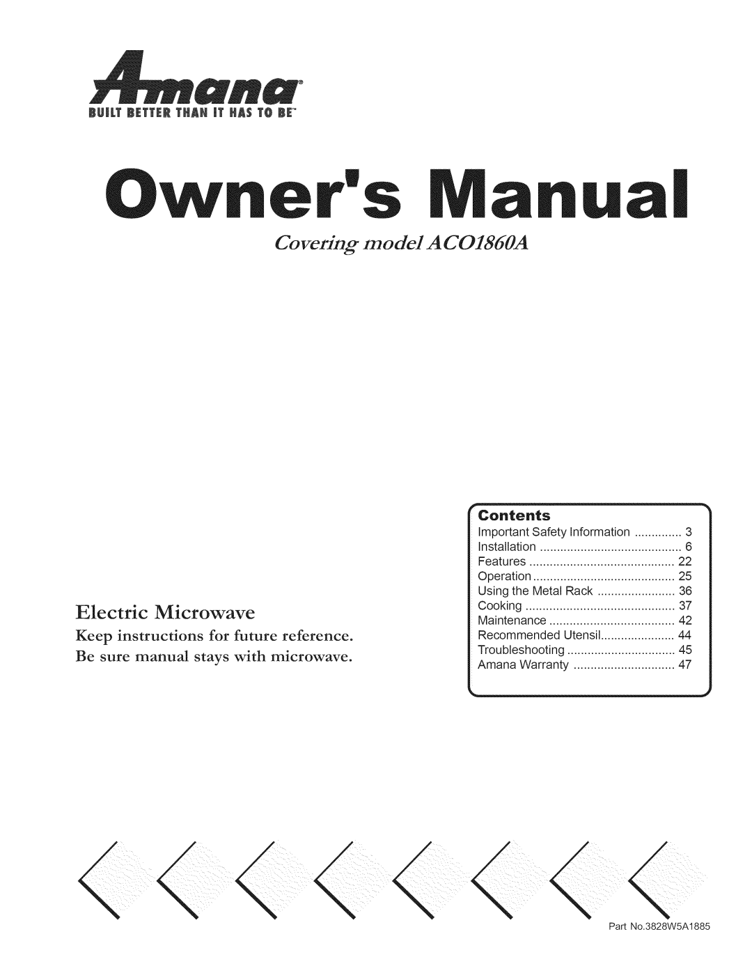 Amana ACO1860A owner manual Owners 